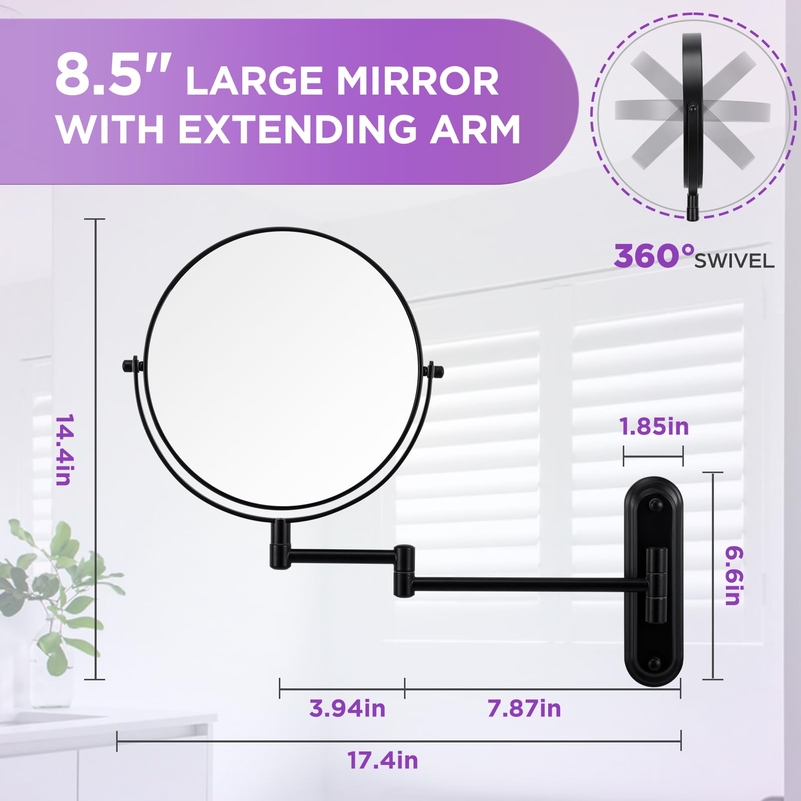 Vorremirr Wall Mounted Makeup Mirror - 1X/15X Magnifying Makeup Mirror With Extended Arm 360Swivel Vanity Mirror, 8.5In Double S