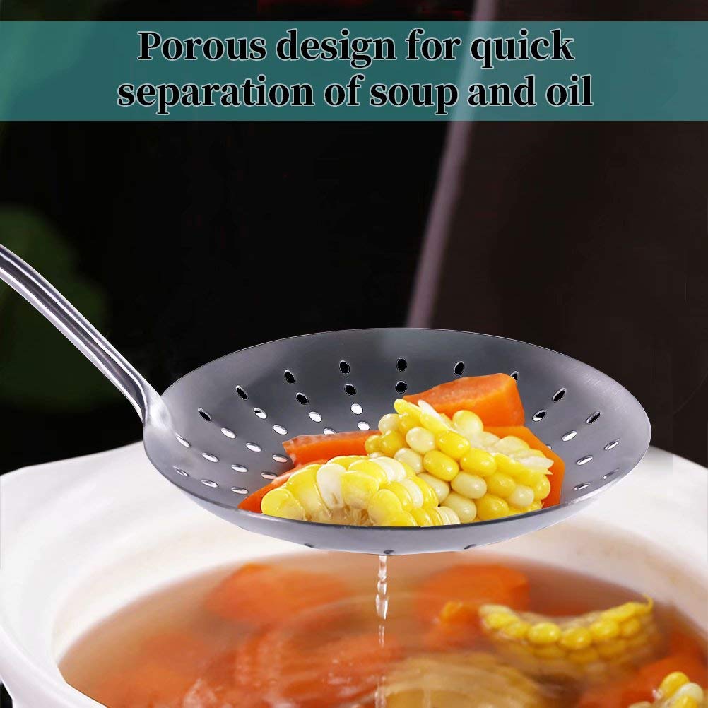 Newness Strainer Skimmer, 304 Stainless Steel Slotted Spoon Fry Ladle Skimmer Cooking Spoon, Large Skimmer Slotted Colander Spoo