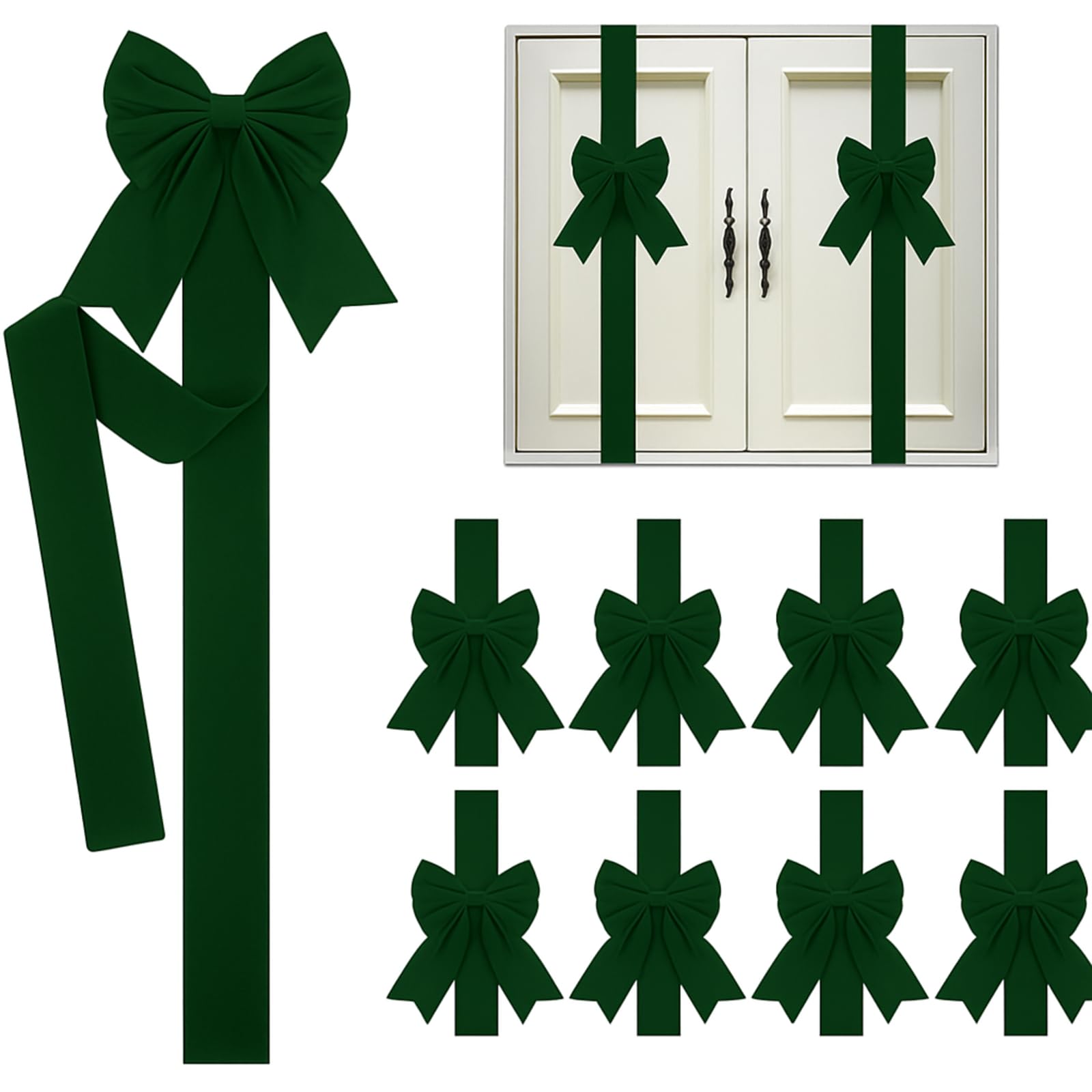 Syhood 8 Pieces Christmas Cabinet Big Bows Door Decorative Ribbon Festive Large Cabinet Ribbon Bows for Kitchen Cabinets Furnitu