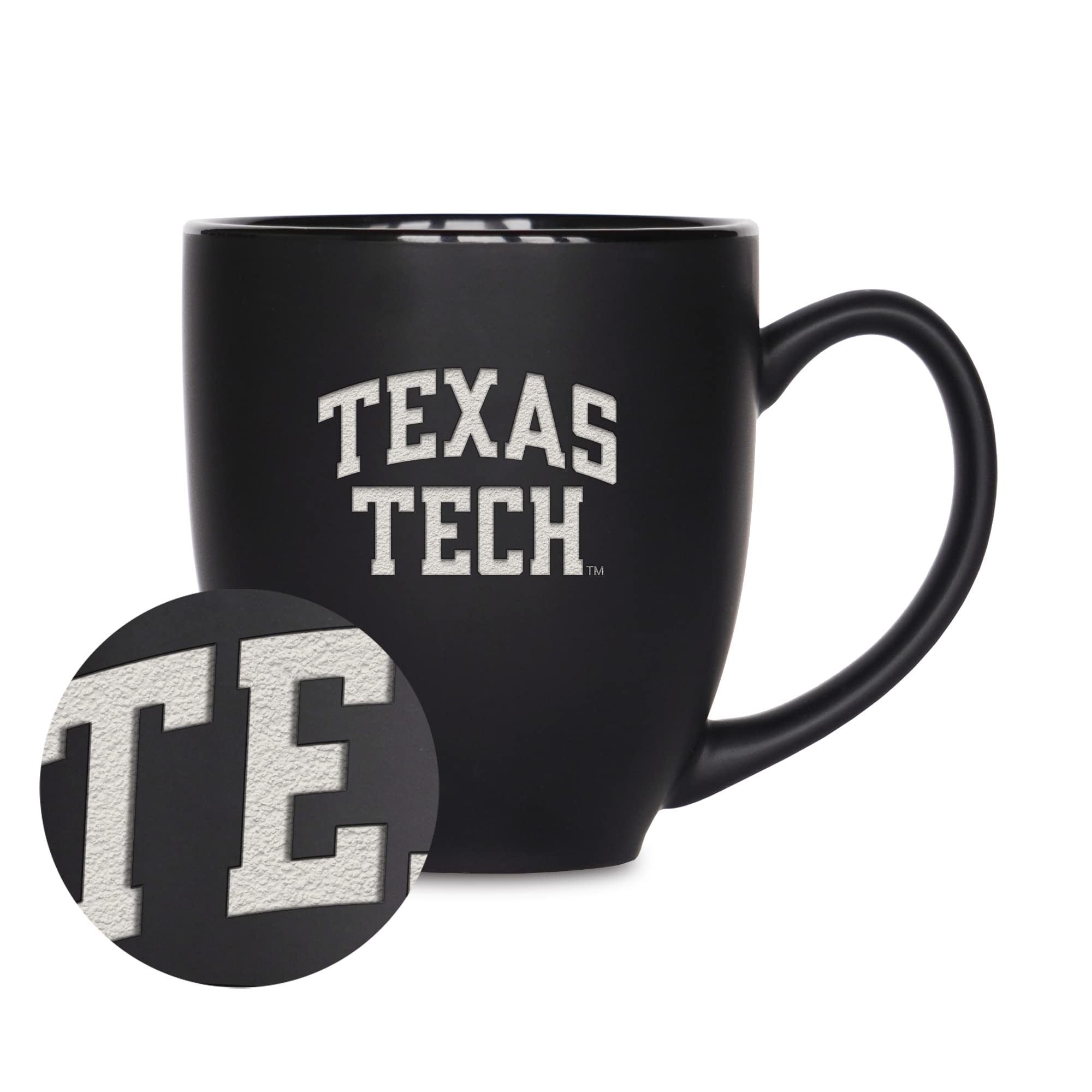 Rico Industries NCAA Texas Tech Red Raiders Main 15oz Laser Engraved Matte Black Ceramic Bistro Mug - For Hot or Cold Drinks