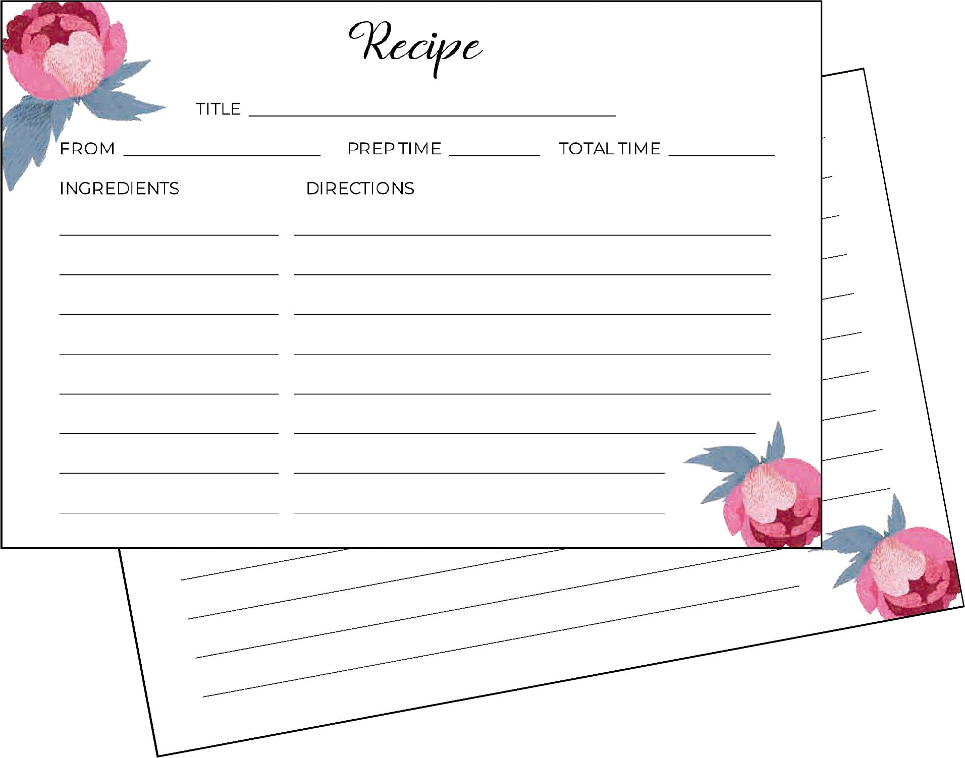 Heart&Berry Roses Recipe Cards 4X6 Double Sided - Set Of 50 Thick Recipe Cards