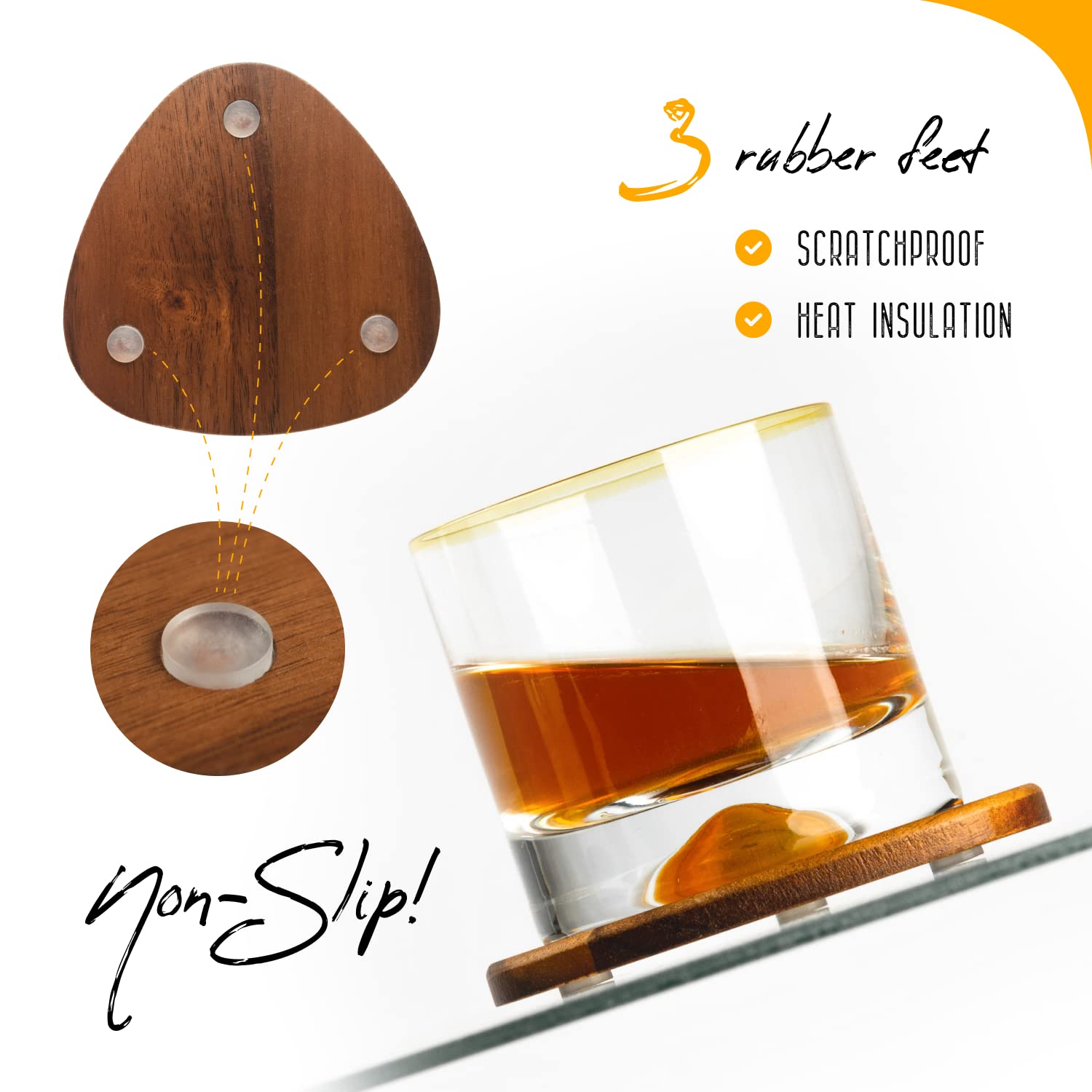Roonin Mid Century Modern Decor Coasters - Mcm Decor - Modern Coaster For Gift Ornaments Home Office - Walnut Coasters For Drink