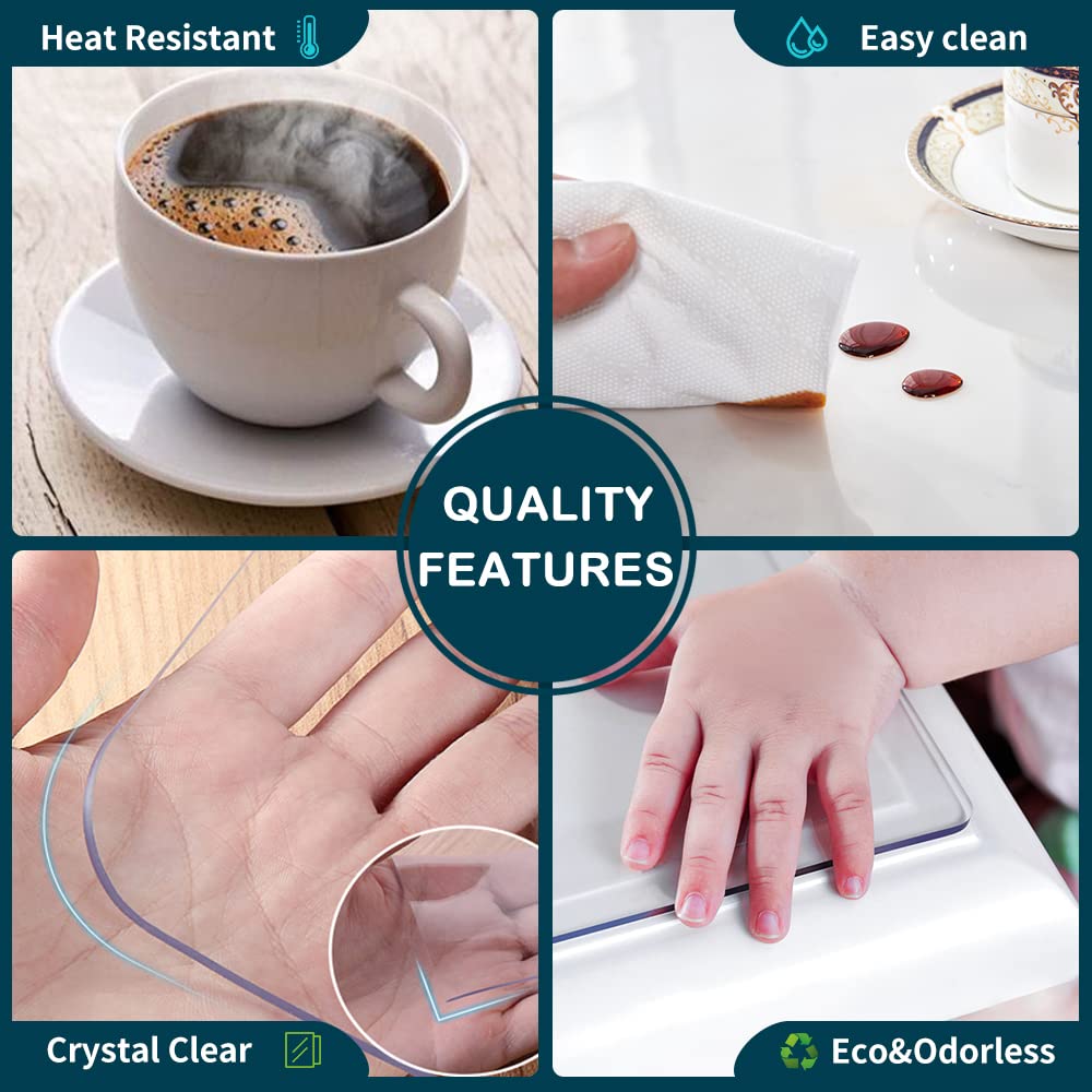 Wadrac Multisize 15Mm Thicken Clear Pvc Table Protector Cover 44X60 In Kitchen Wood Grain Wipeable Vinyl Transparent Dining Room