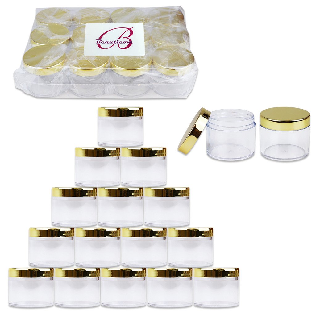 Beauticom 60 Grams60 Ml (2 Oz) Round Clear Leak Proof Plastic Container Jars With Gold Lids For Travel Storage Makeup Cosmetic L