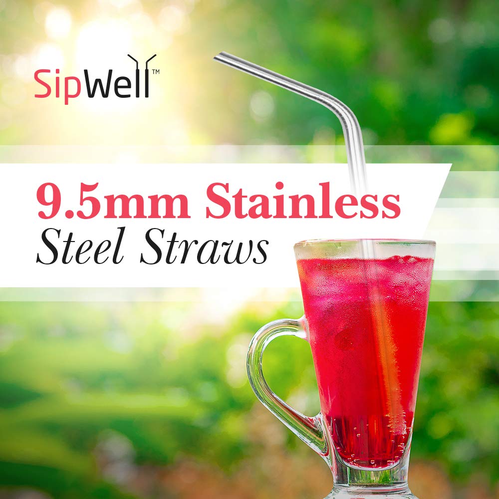 Sipwell 8.5    9.5Mm Bent Wide Stainless Steel Drinking Straws, 4-Pack - Dishwasher Safe & Durable Food Grade Metal Straws - Per