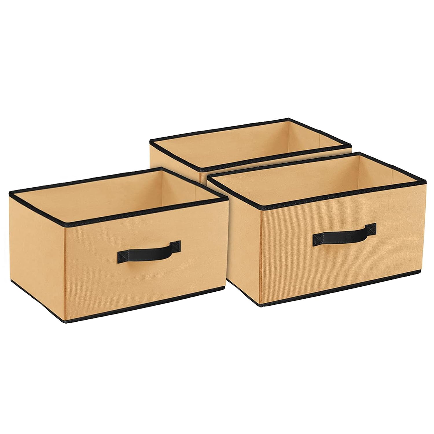 Kuber Industries Drawer Storage Box|Foldable Toys Organizer For Kids|Closet Box With Pull Out Handle|Pack Of 3 (Brown, NonWoven