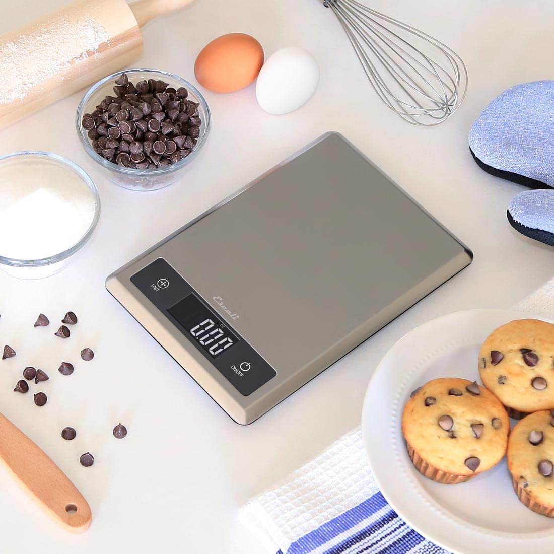 Escali T115S Ultra Thin Kitchen, Office, Herb Scale, Tare Functionality, Lcd Digital Display, 11Lb Capacity, Silver