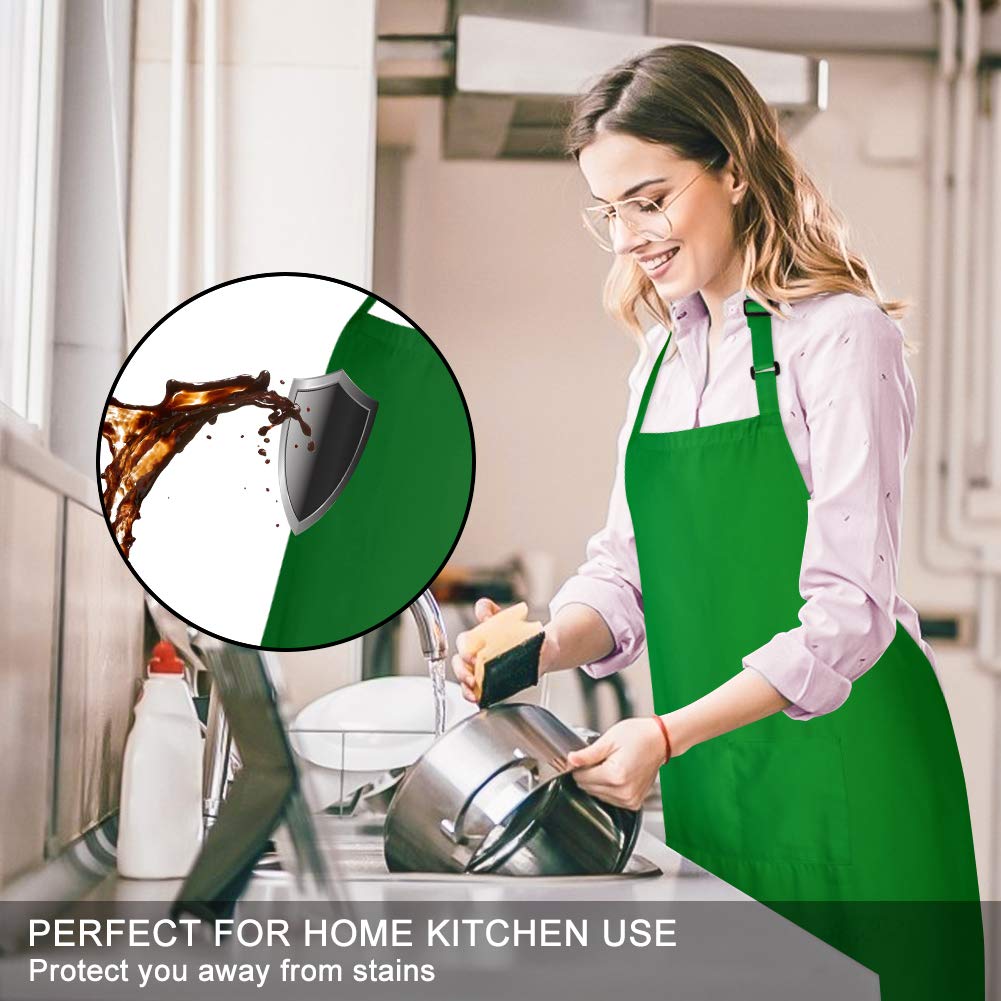 Jubatus 2 Pack Bib Aprons With 2 Pockets Cooking Chef Kitchen Apron For Women Men, Green