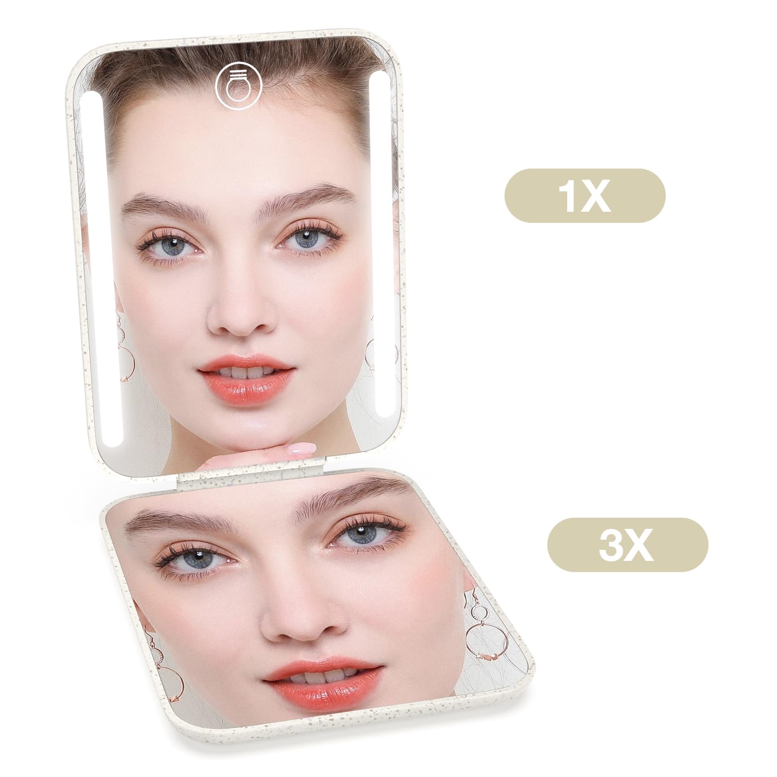 Kintion Rechargeable Pocket Mirror  Wheat Straw Material 1X/3X Magnification Portable Compact Mirror  Handheld Travel Mirror  Small Purse Mirrors for Women  Apricot