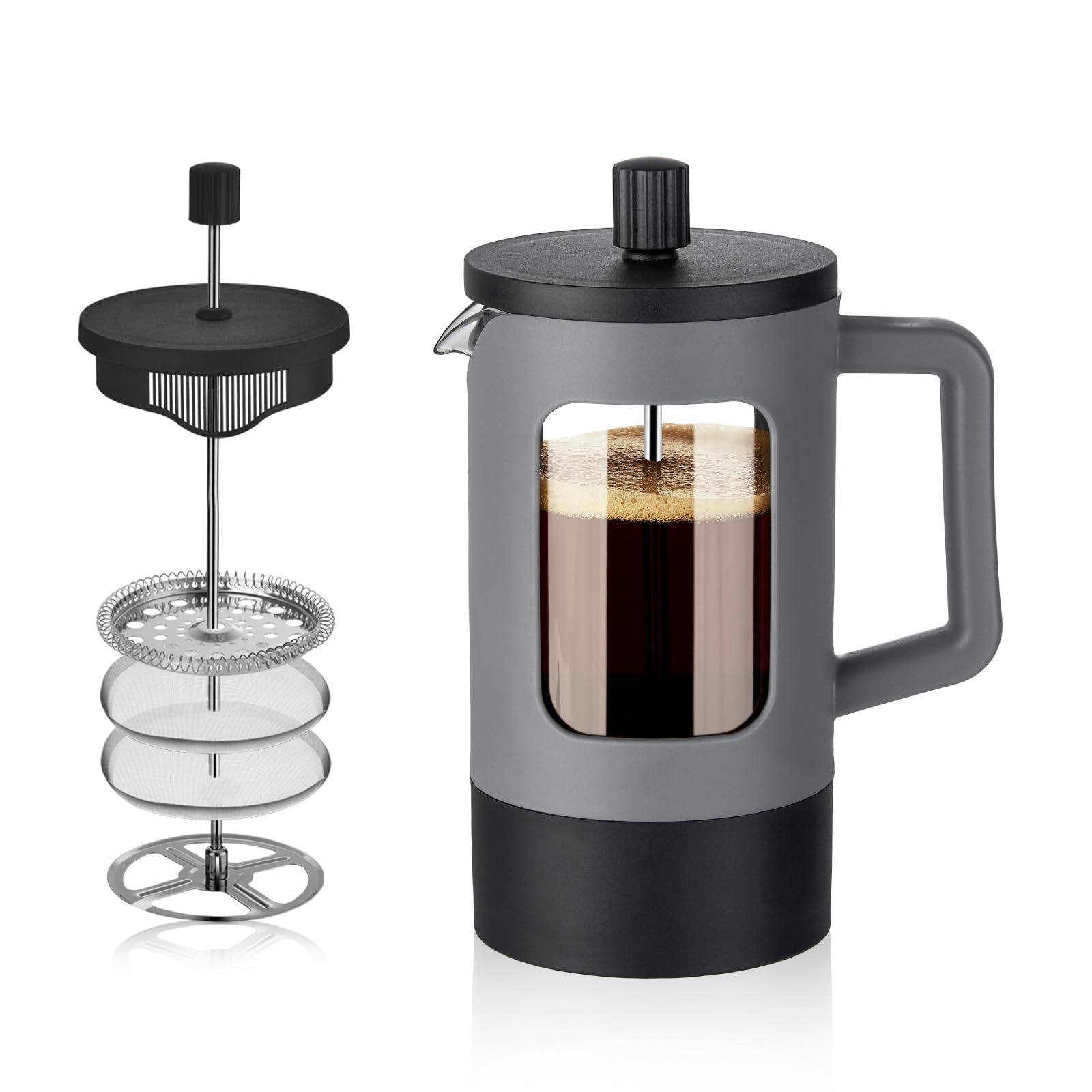 Yolife French Press Coffee Maker, 21 Oz Small Coffee Tea Press With Heat-Resistant Borosilicate Glass, 4-Level Filtration System