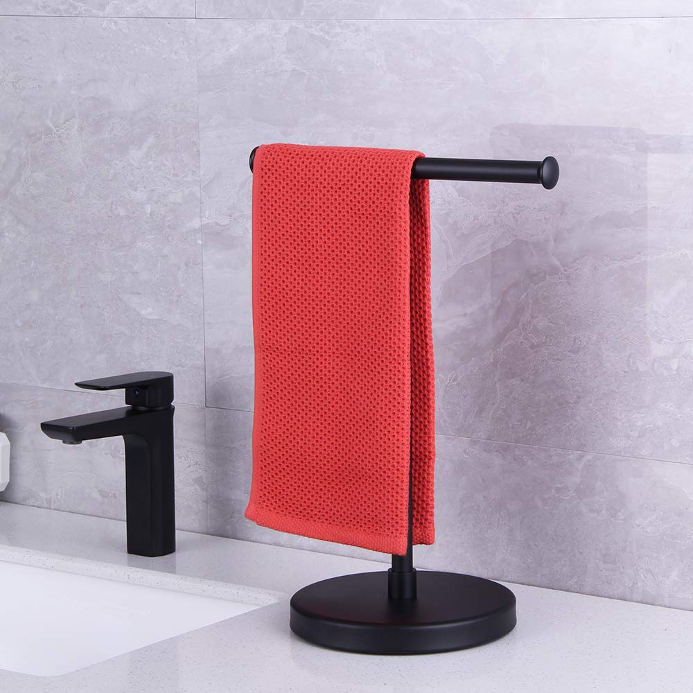 Kimzcn Matte Black Modern Hand Towel Stand For Bathroom, Kitchen Or Vanity, Free Standing Countertop Rack