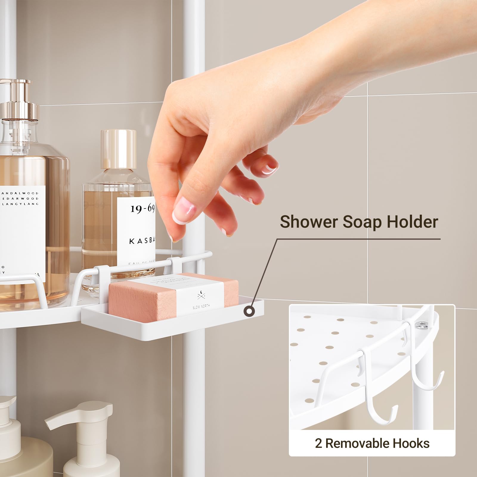 Elyken Corner Shower Caddy Standing, 4 Tier Rustproof Metal Shower Organizer With Soap Holder, Floor Shower Corner Shelf Rack St
