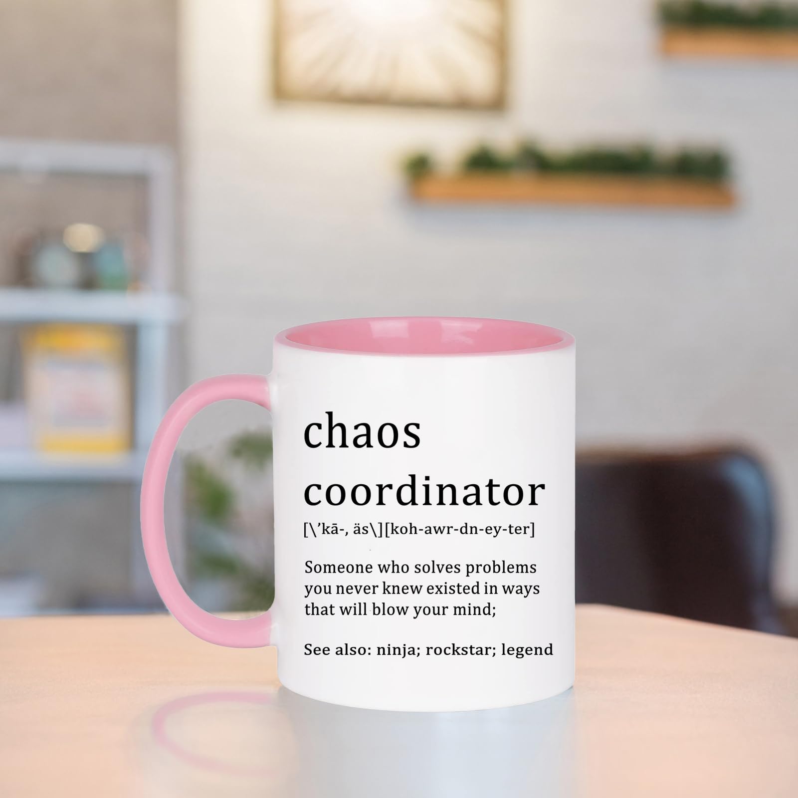 WENSSY Pink Chaos Coordinator Mug, 11 oz, Porcelain, Coffee Cup, Christmas Gift for Coworkers, Boss