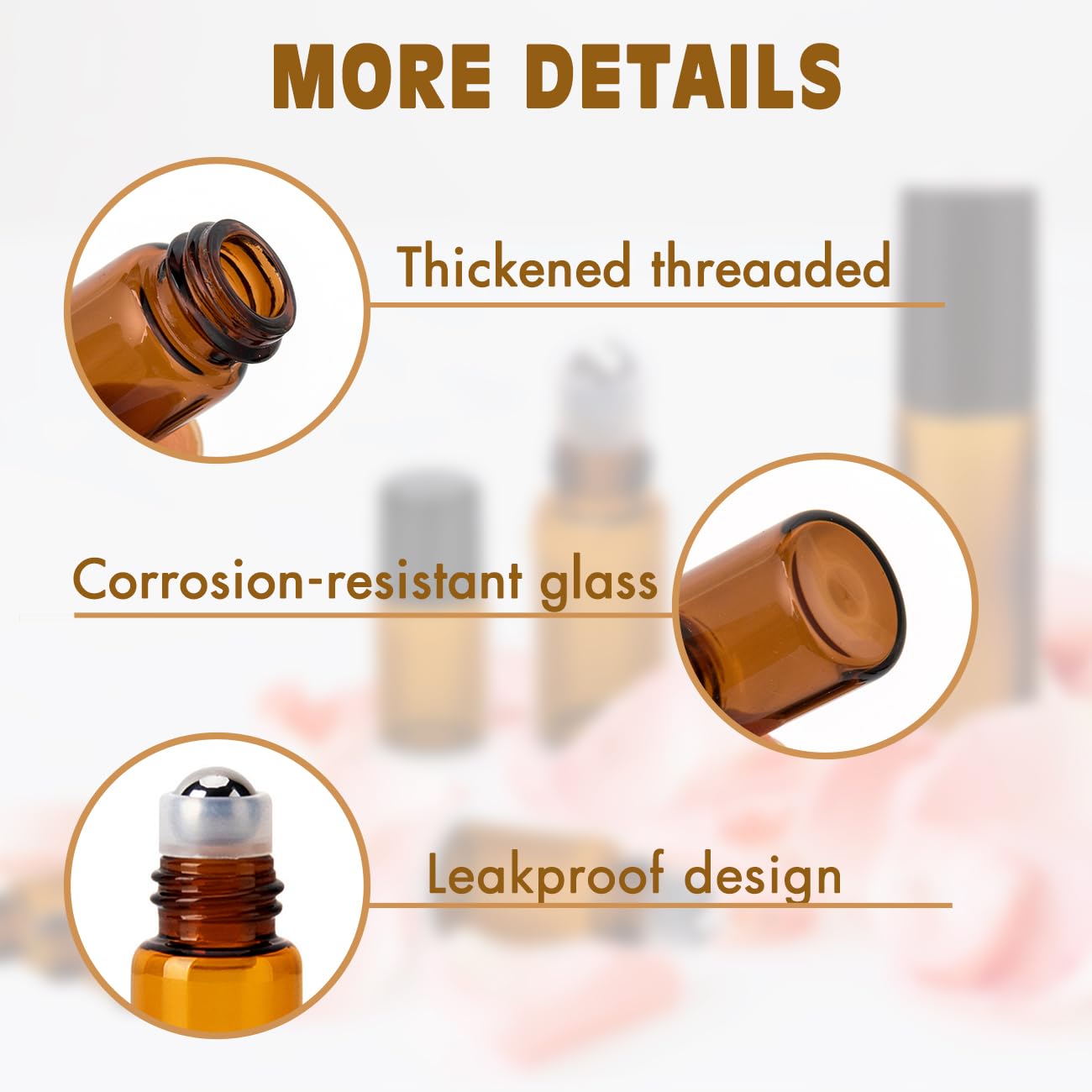 Zejia 3Ml Roller Bottles 24Pack Amber Thick Glass Essential Oil Roller Bottles Stainless Steel Roller Ball With 2 Droppers