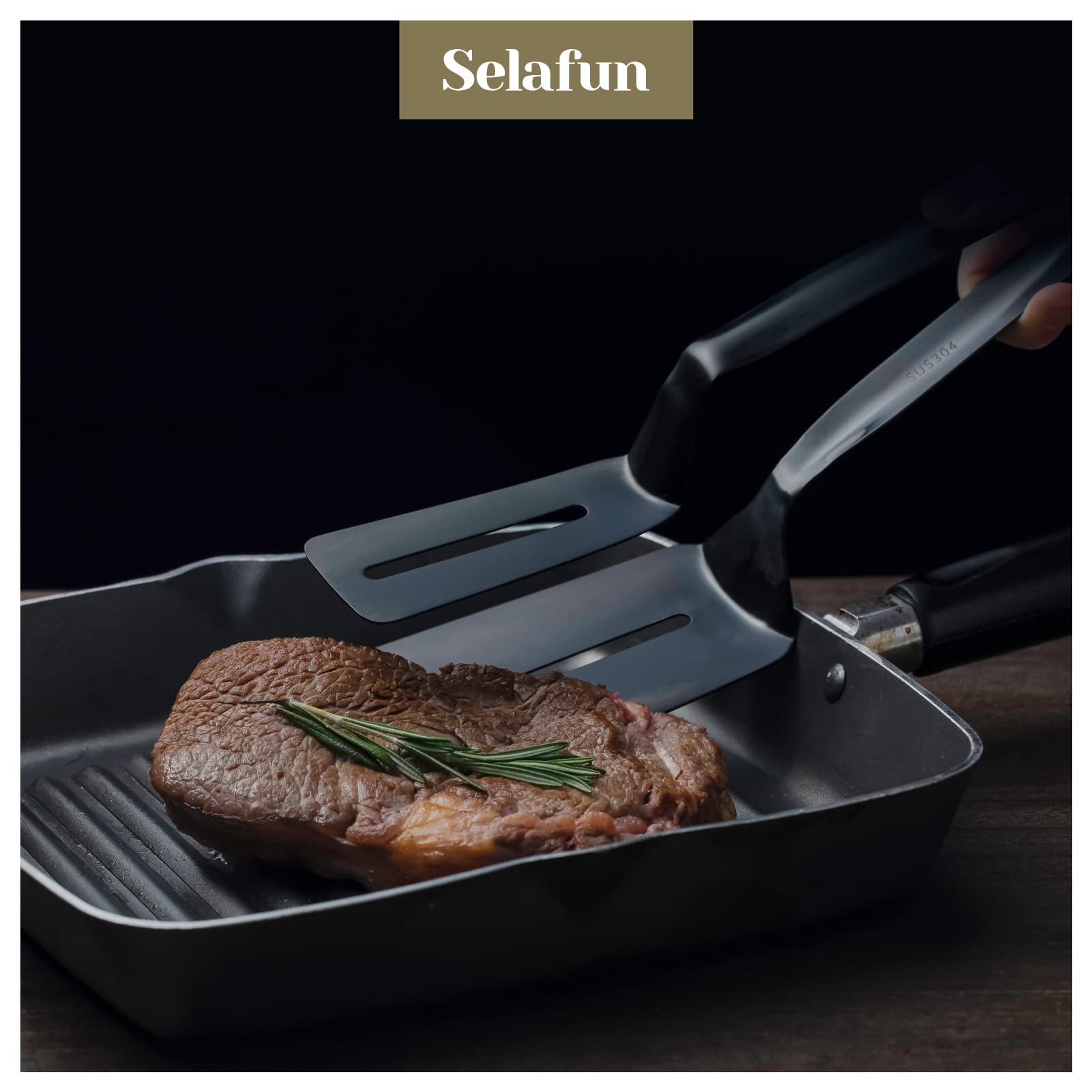 Kitchen Tongs Steak Clamp Bread Tongs 10 Inch Double Spatula Tongs Clip Pizza Clamp Stainless Slotted Multi-Function Food Flippi