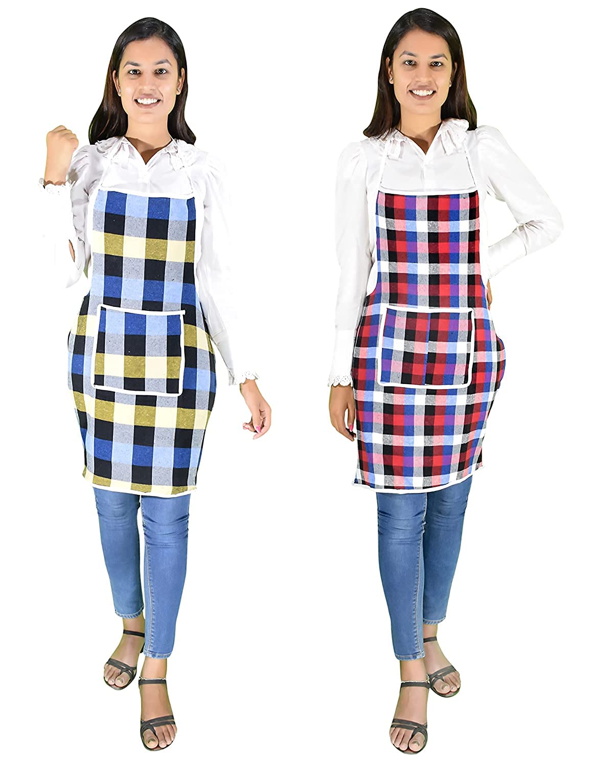 Hb Msala Cotton Kitchen Multi Colour Apron With Front Pocket  Set Of 2(Multicolor)