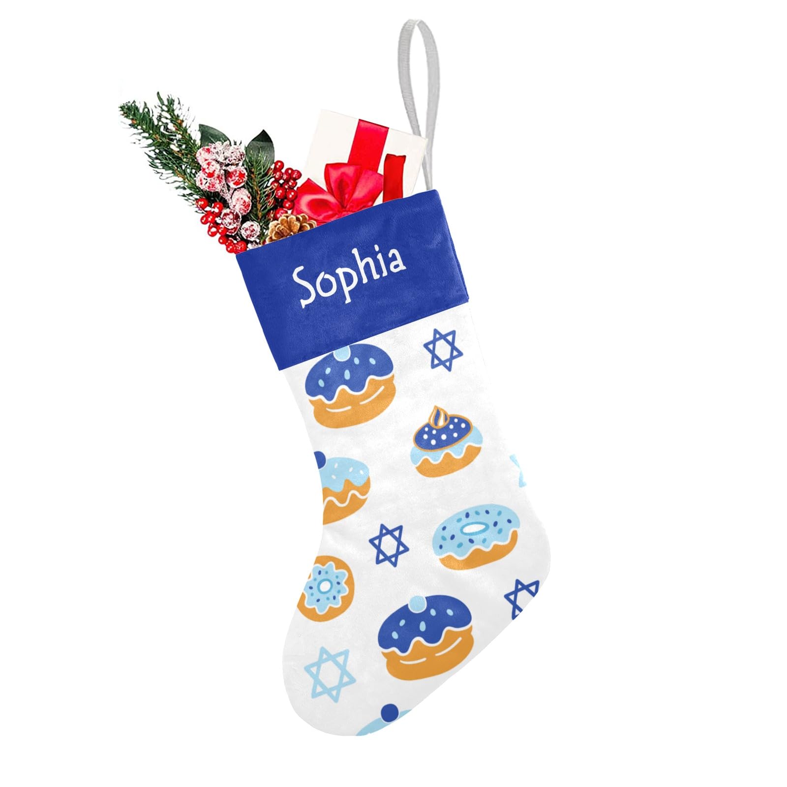 SunFancyCustom Hanukkah Donut Pattern Christmas Stockings Personalized Holiday Xmas Party Gift Bag Socks Home Decor 17.52 x 7.87