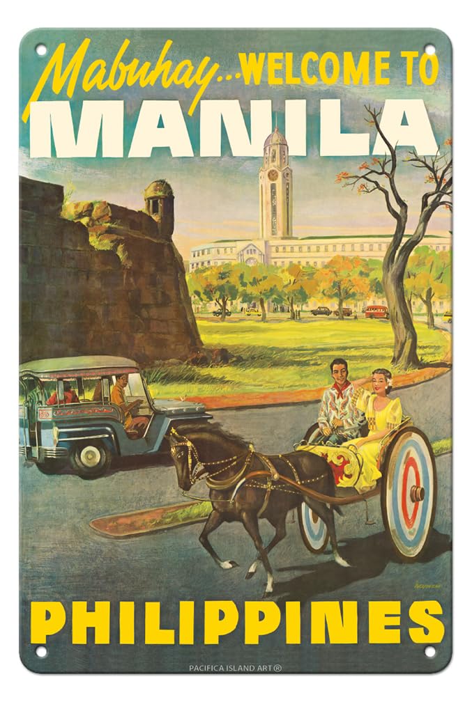 Pacifica Island Art Manila Philippines - Mabuhay (Welcome) - Vintage Travel Poster C.1950S - 8 X 12 Inch Vintage Metal Tin Sign