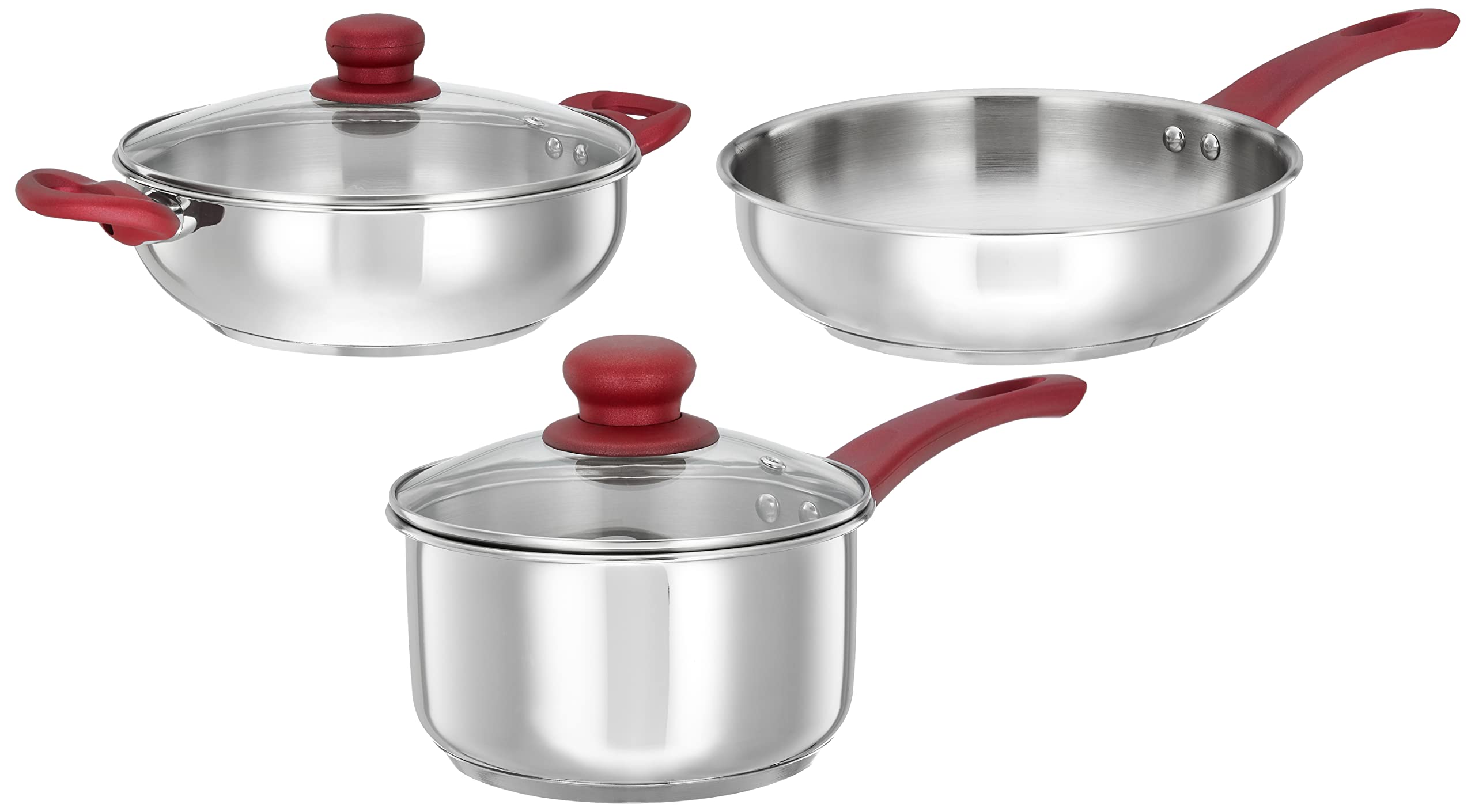 Amazon Brand - Solimo Stainless Steel 3 Piece Cookware Set | Three Layer Impact Forged Heavy Bottom For Durability | Soft Touch 