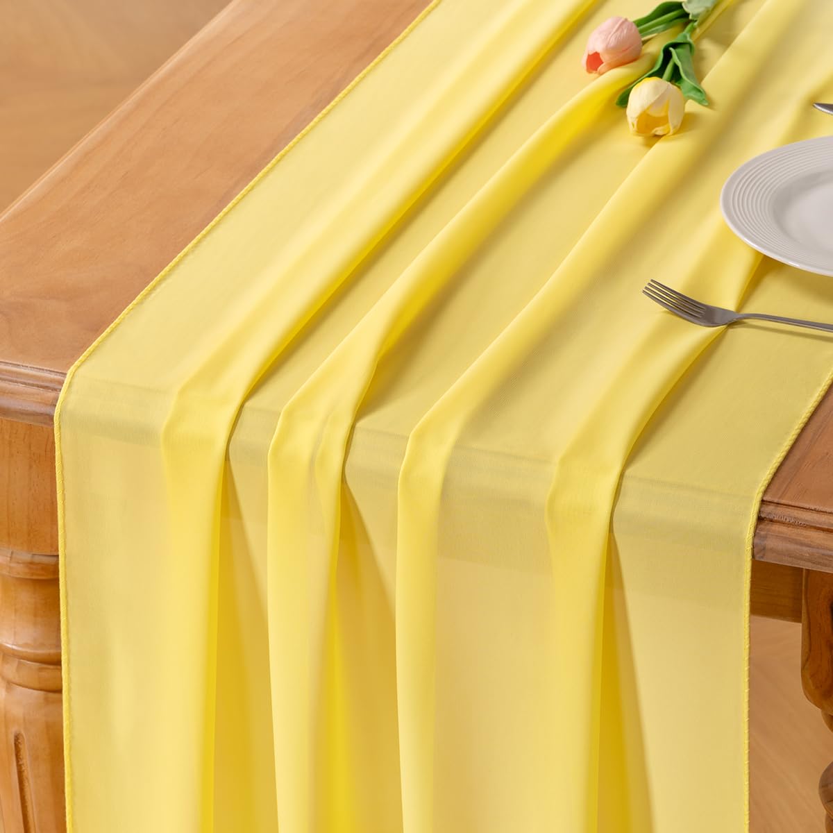 Socomi Yellow Chiffon Table Runner Fall Thanksgiving Boho Rustic 14ft 29x170 Inches Wedding Runner Sheer Romantic Bridal Shower 