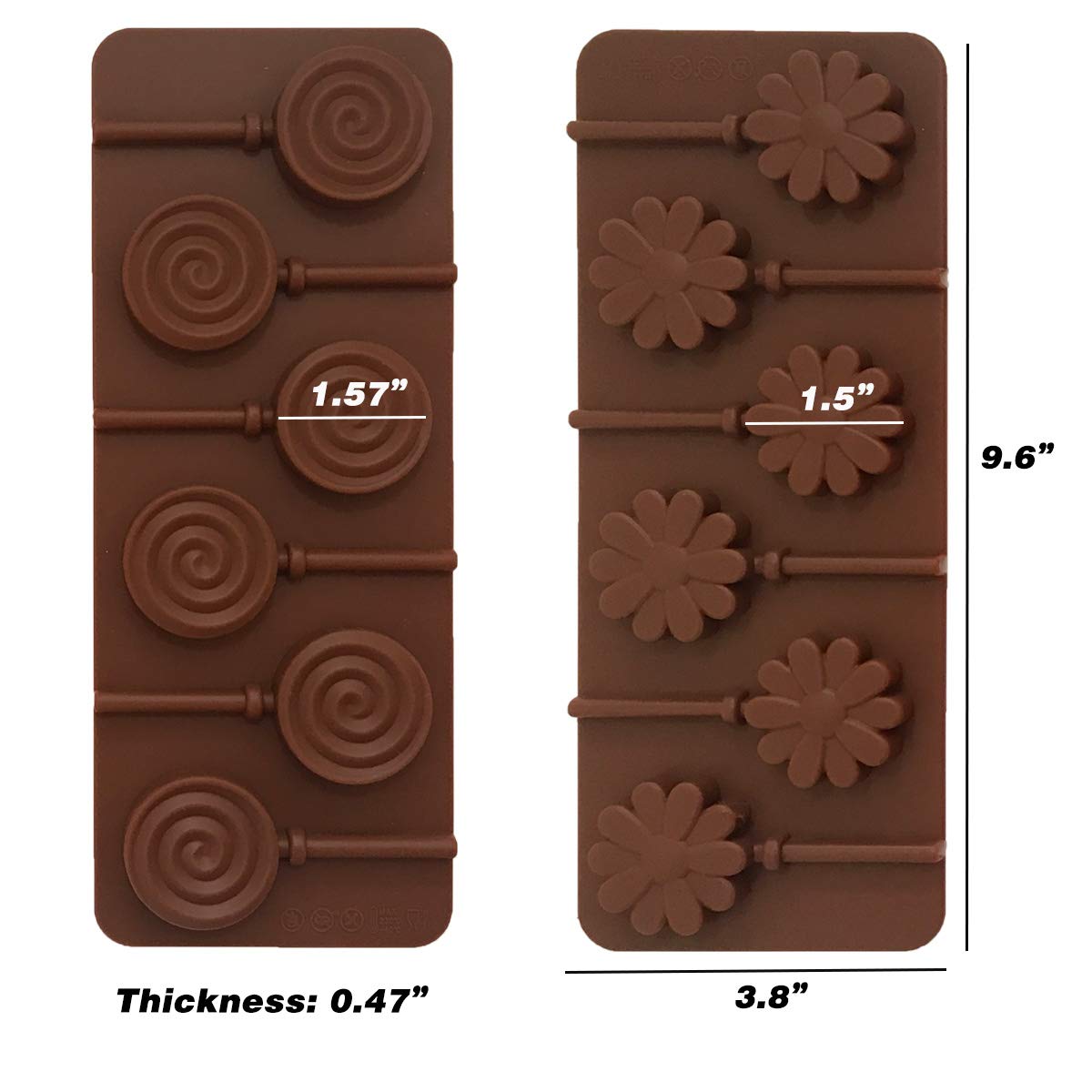 Set Of 4 Silicone Lollipop Molds (Heart, Star, Round, Flower), Tunan 6-Cavity Molds Chocolate Hard Candy Jelly Fondant Mould Wit