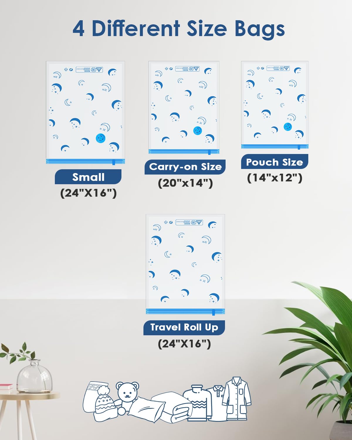 Vacuum Storage Bags For Travel, Combo 8 Pack Travel Vacuum Sealed Bags With 1500Mah Portable Rechargeable Electric Pump For Clot