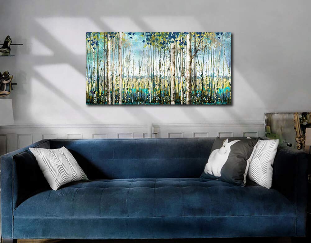 Pogusmavi Green View White Birch Forest Canvas Painting Wall Art Decor Nature Plant Picture Wildlife Trees Landscape Artwork Hom