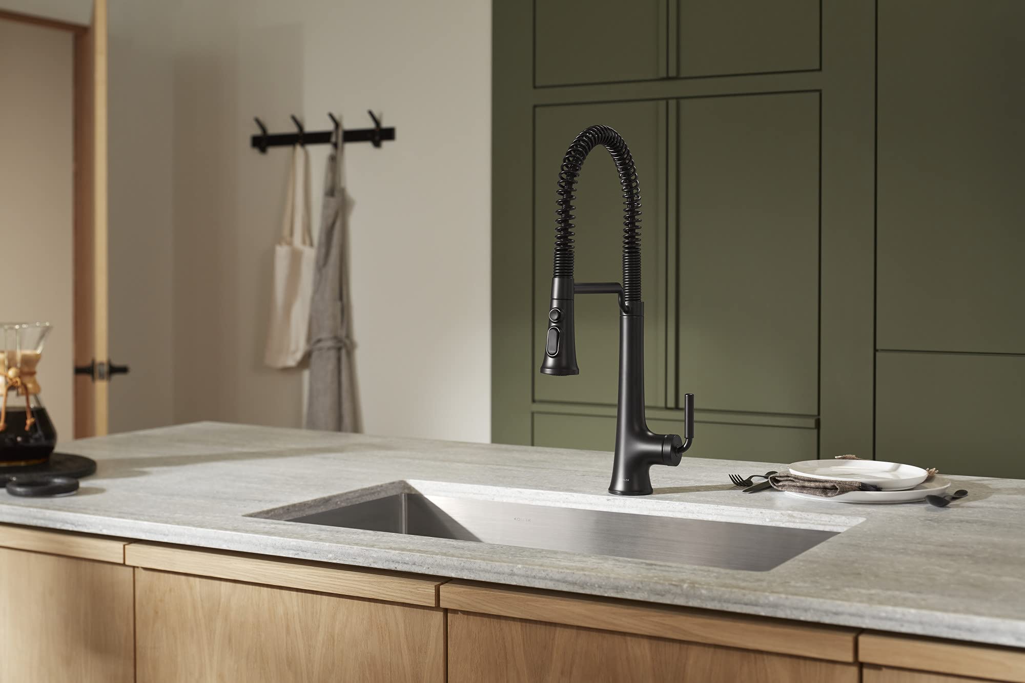 Kohler 23765-Bl Tone Semi Professional Kitchen Sink Faucet, Pre-Rinse Kitchen Faucet, Commercial Faucet, Matte Black