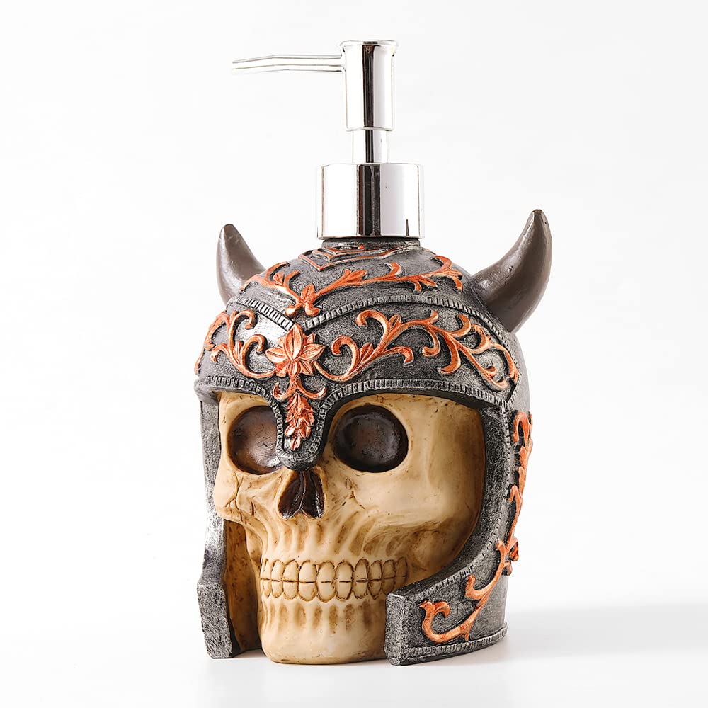 Viking Skull Soap Dispenser With Rust Proof Pump, Refillable Liquid Hand Lotion Bottle For Bathroom, Bedroom And Kitchen.