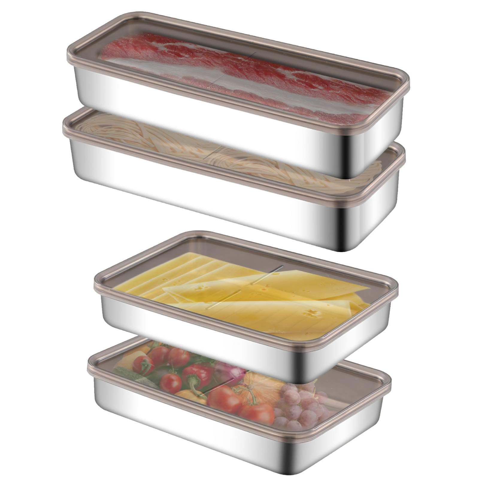 Bigking 2 Pack Bacon Keeper Container, Cheese Container For Fridge,Lunch Meat Container For Refrigerator, Stainless Steel Deli C