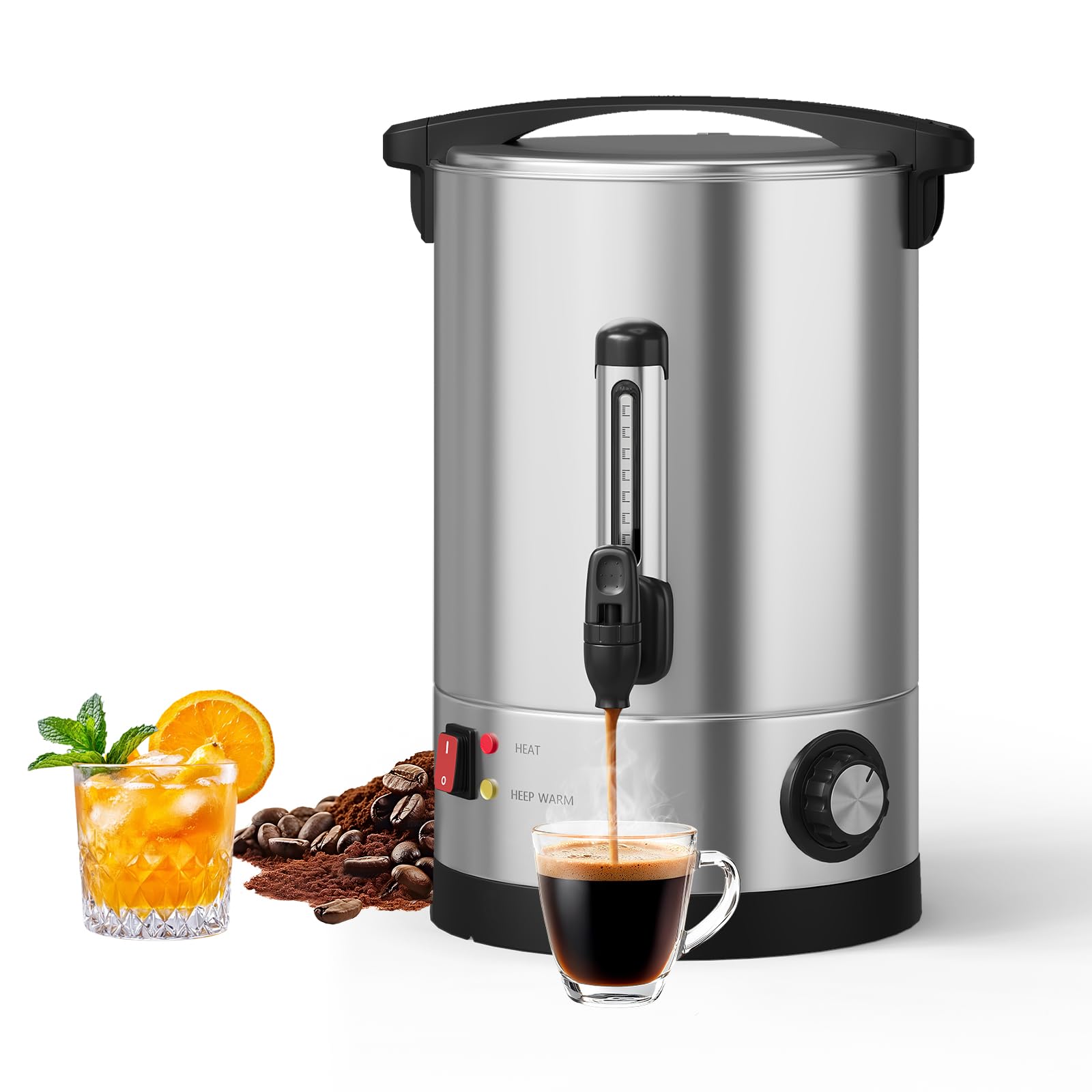 60 Cup Large Coffee Urn with Double Wall Insulation, 10L/2.6 Gallon Stainless Steel Commercial Electric Coffee Dispenser with Ho