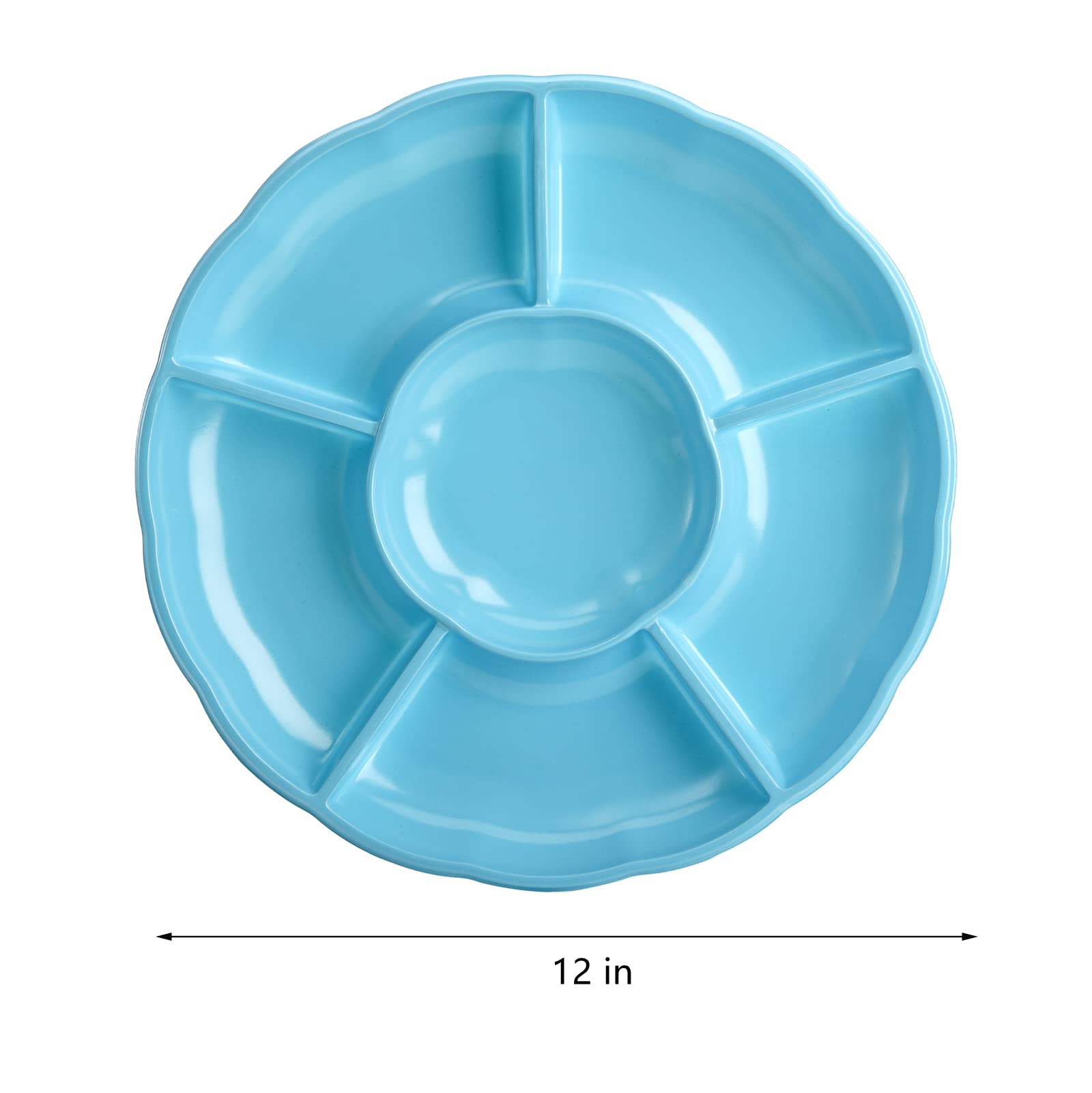 Frcctre 20 Pack 6 Sectional Round Plastic Appetizer Serving Platter, 12 Inch Disposable Divided Snack Serving Platter Food Tray