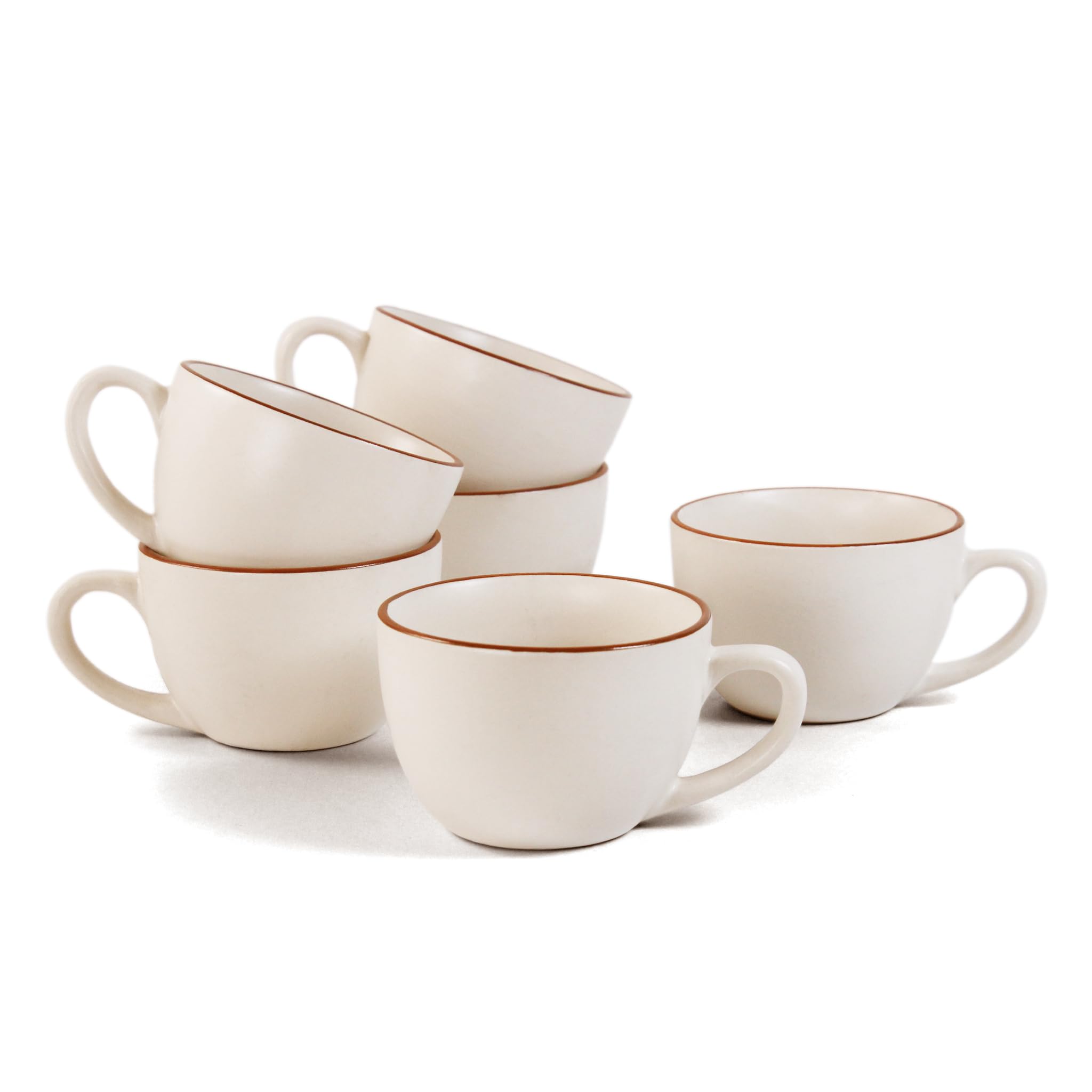Koralkari Ceramic Cups, Vanilla Biscuit, 6 Pcs, 180Ml | Stoneware Cups For Tea & Coffee | Microwave, Oven, Dishwasher Safe | Set