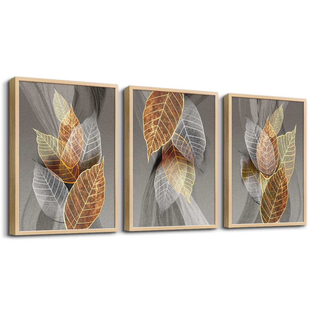 Natural Wood Framed Wall Art For Living Room Large Size Wall Decorations For Bedroom Office Wall Decor Abstract Leaves Painting