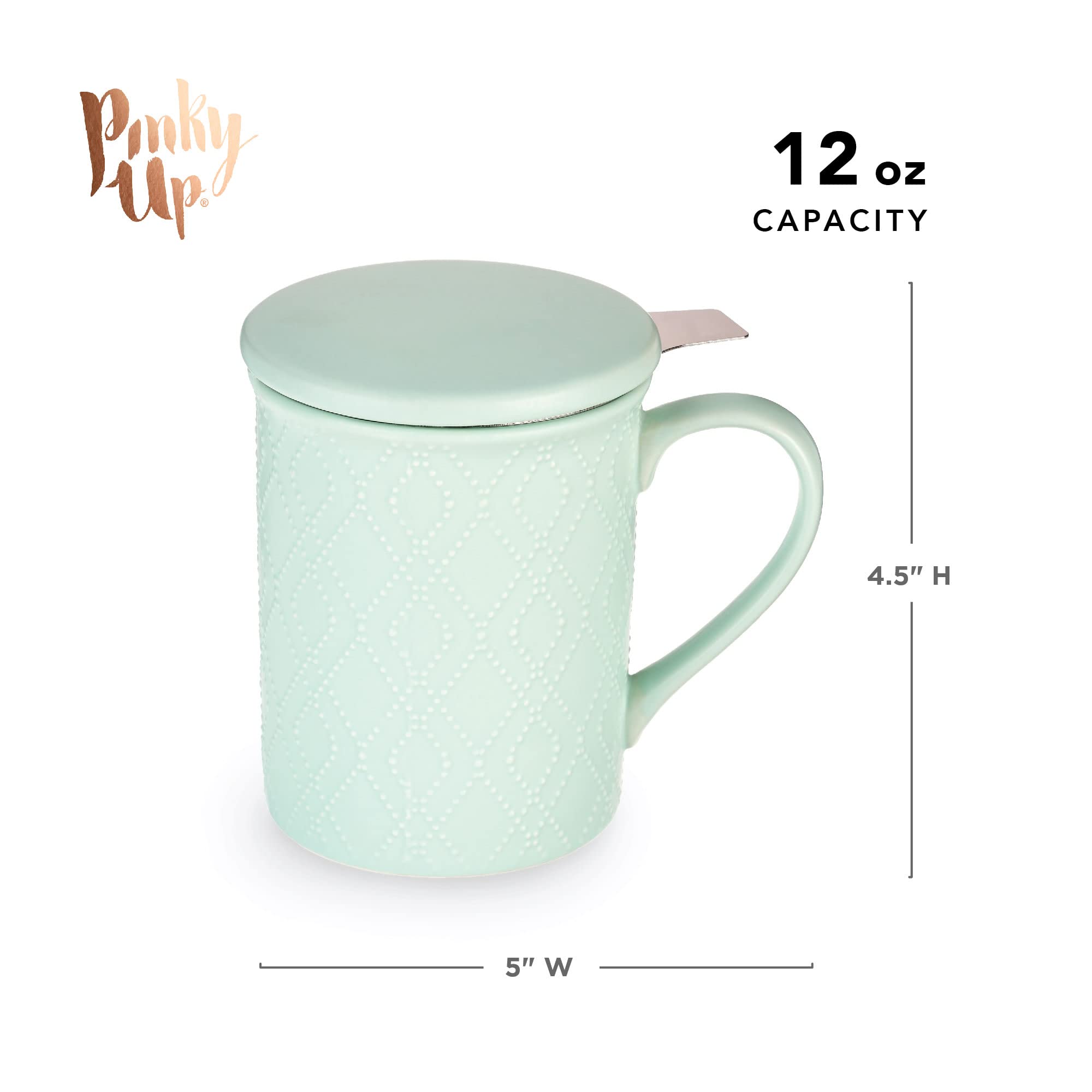 Pinky Up Annette Ceramic Tea Mug And Loose Leaf Tea Infuser, Loose Leaf Tea Accessories, Tea Tumbler Cup, Mint, 12 Oz
