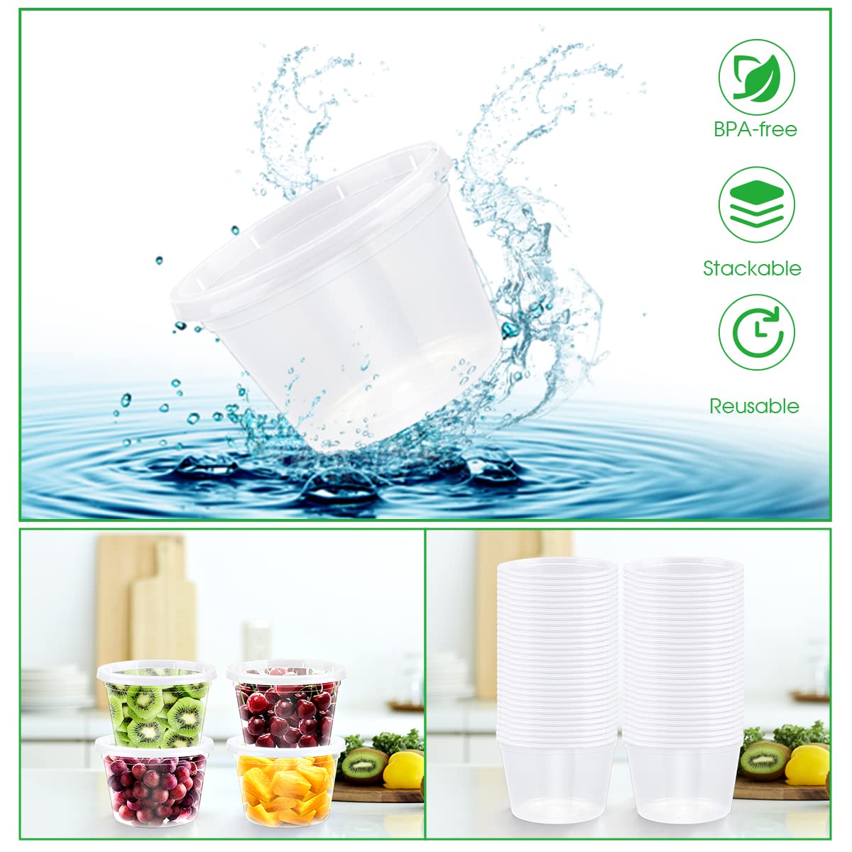 Zizoti [50 Pack,16Oz] Combo Food Storage Containers With Lids, Airtight Deli Food Containers W 10 Spoons, Bpa-Free Leakproof Tak