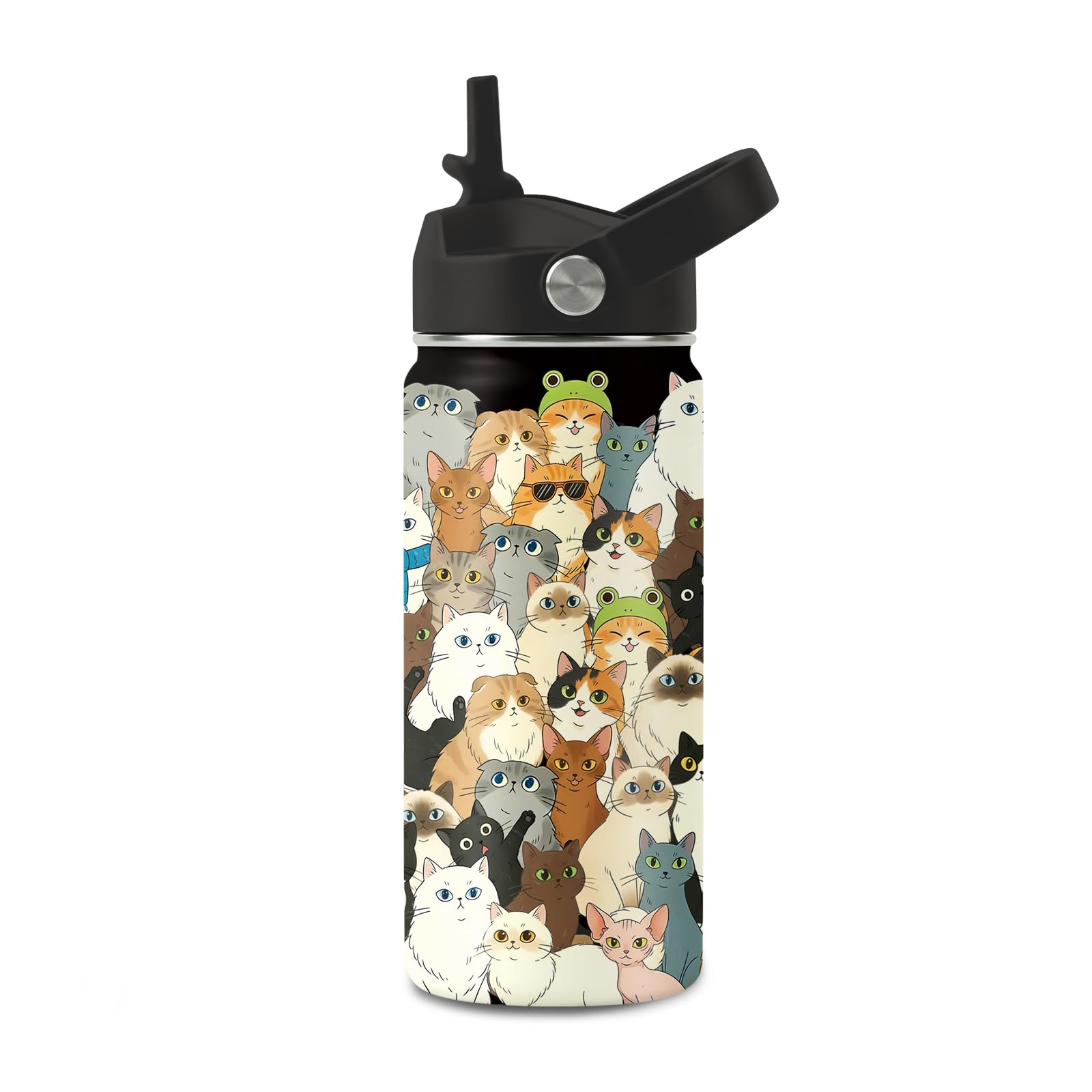16oz Cats Water Bottle with Handle & Straw, Cute Gifts for Women Cat Lover