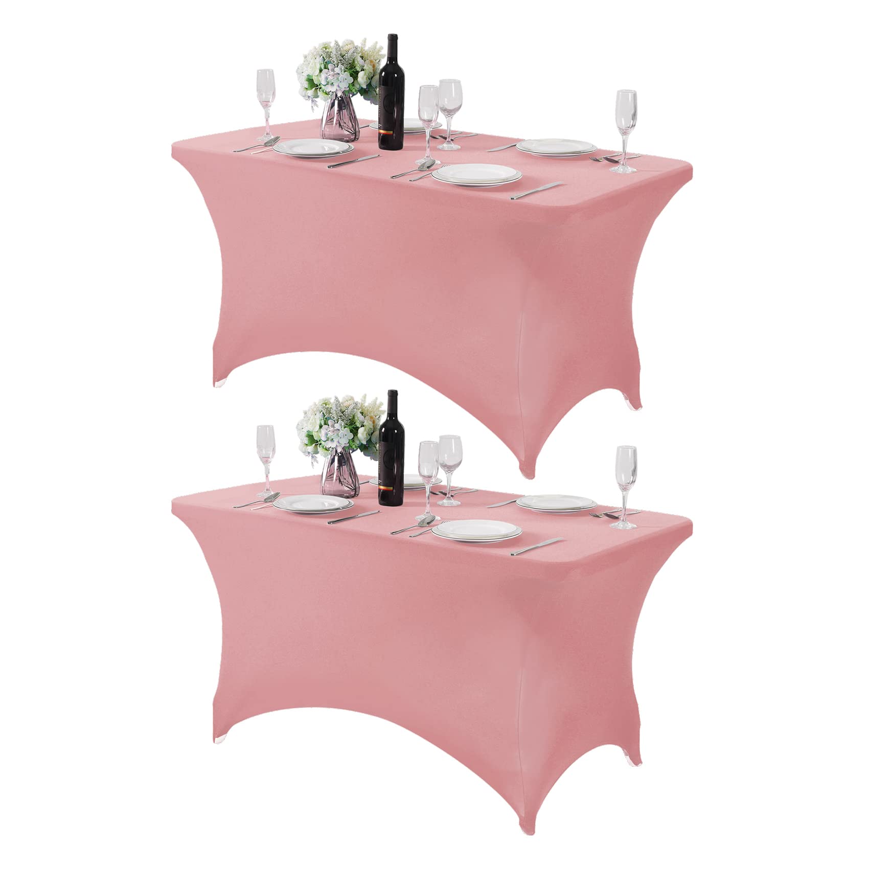 Hezuzo 2Pack Spandex Table Cover For 4Ft Table Universal Fitted Stretch Tablecloth For Party, Banquet, Wedding And Events-Dusty