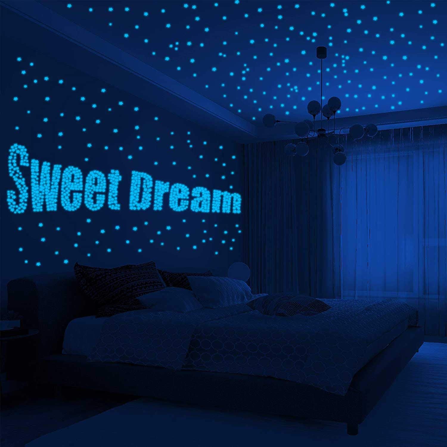 1230 PCS Ultra Glow in The Dark Stars Wall Stickers  3D Adhesive Dots Decor Starry Sky Decor for Kids Bedroom or Birthday Gift Beautiful Wall Decals - Sky Blue