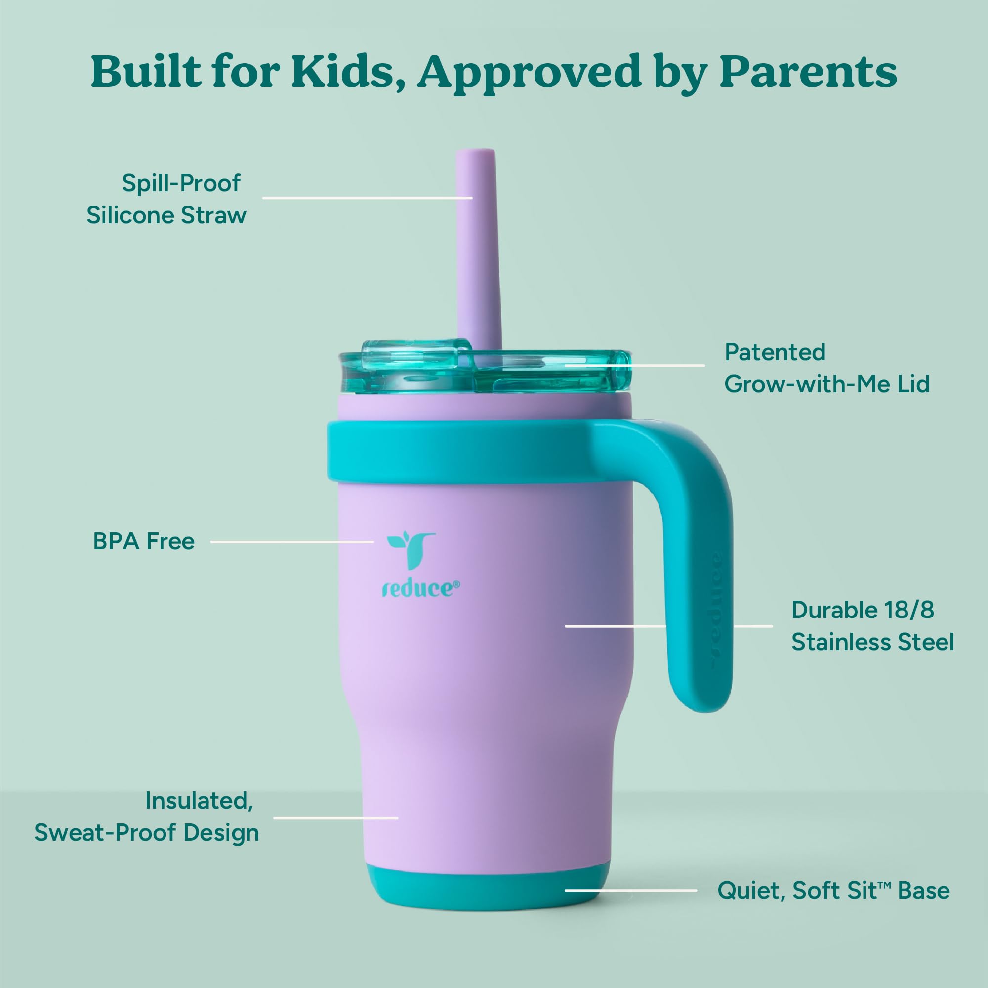 Reduce 14 Oz Coldee Kids Tumbler With Lid And Straw - Coldee Insulated Travel Mug - Spill-Proof, Sweatproof Stainless Steel, Bpa