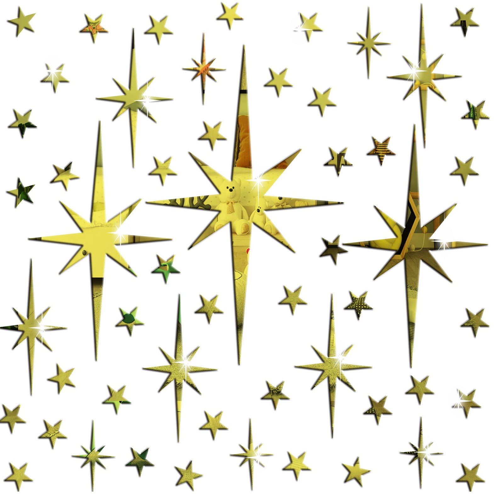 Mirror Wall Stickers Gold Acrylic Star Mirror 3D Wall Decal Peel And Stick Wall Decals Removable Stars Adhesive Mirror Wall Deco