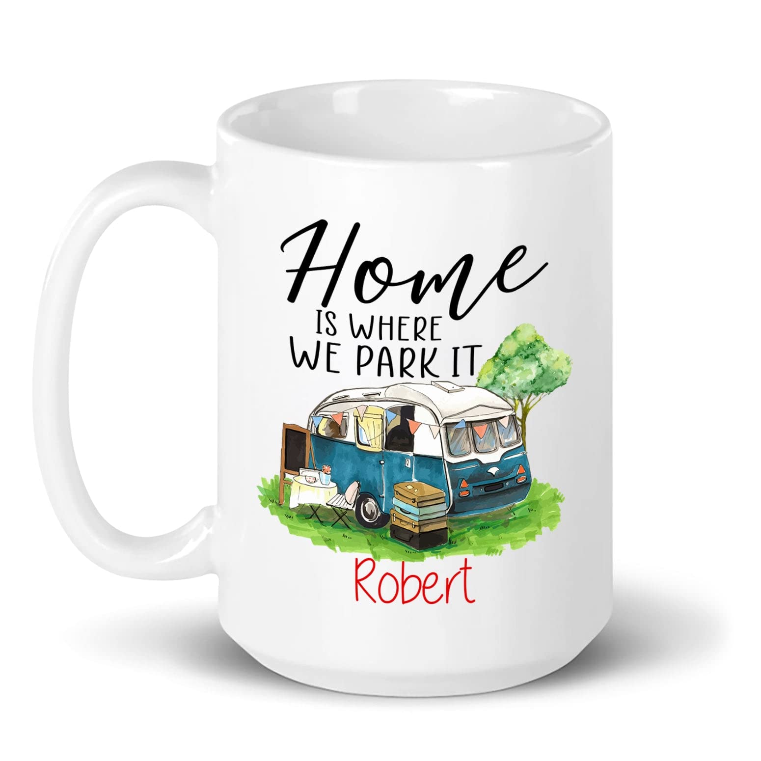 Personalized Camper Mug, Camp Adventure Mug, Campers Couple Gift, Custom Campfire Coffee Mug, Outdoor Camping Mug, Home Is Where