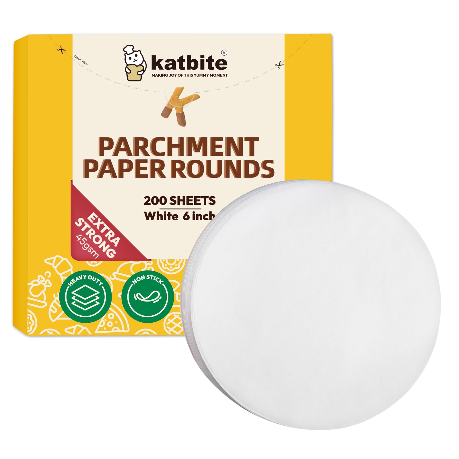 Katbite 6 Inch 200Pcs Parchment Paper Rounds, Round Baking Sheets Paper, Uses For Cake Baking, Patty Separating, Tortilla Wrappi