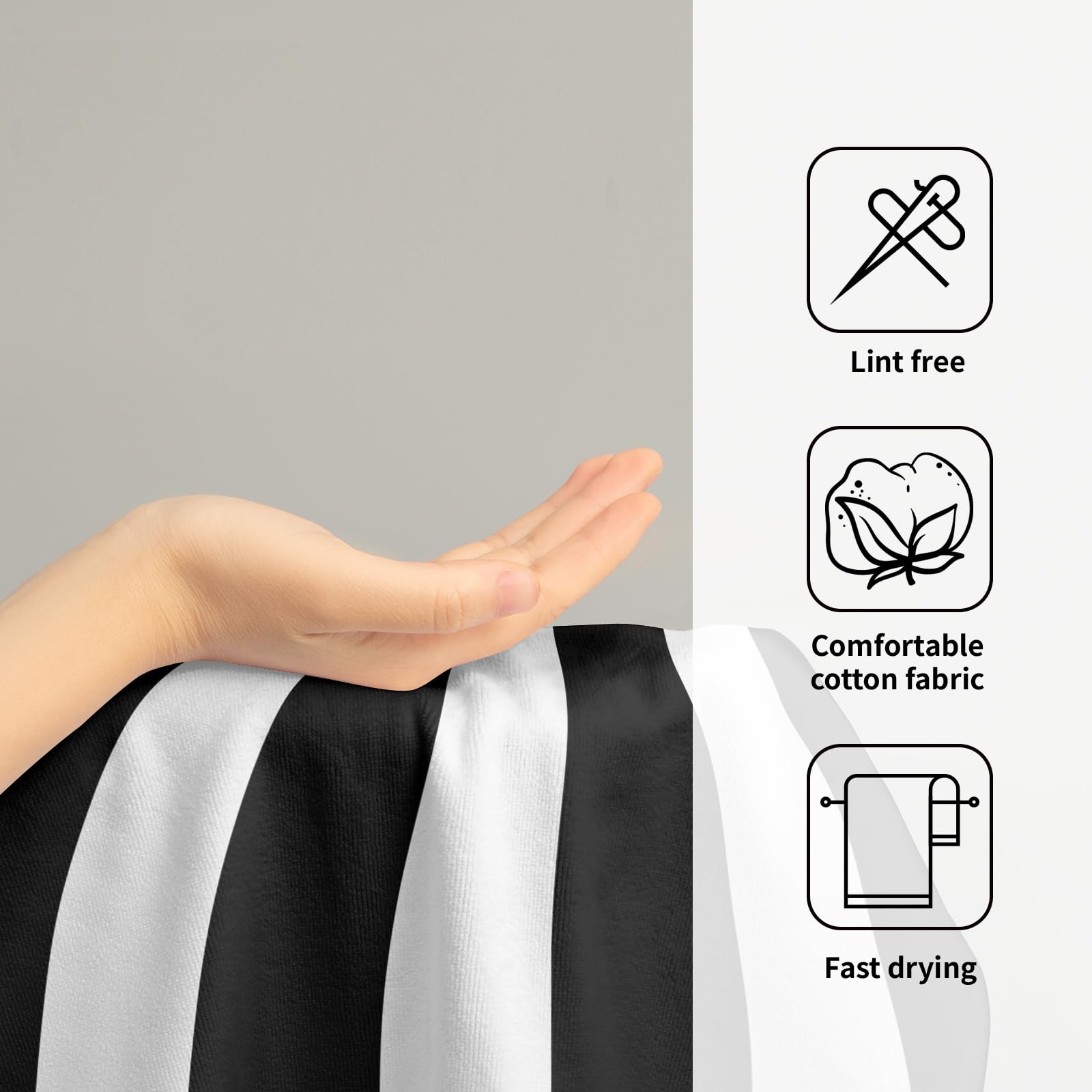 Black And White Hand Towels - Classic Black And White Striped Towels Modern Simple Bath Towels Absorbent Microfiber Fingertip To