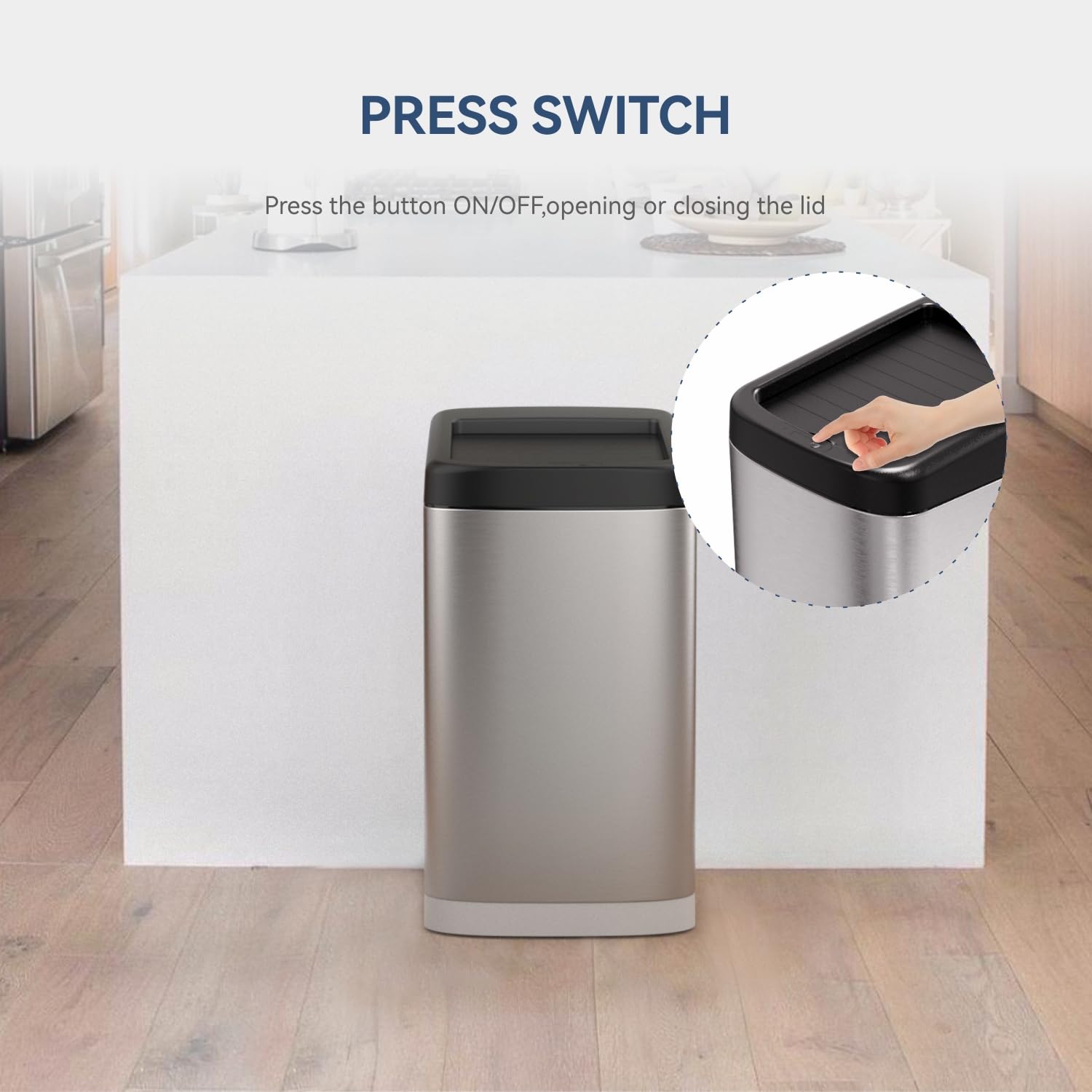 Ello&Allo 50 Liter 13 Gallon Touchless Rectangular Automatic Motion Sensor Trash Can For Kitchen, Brushed, 13 Gallon Black/Stain