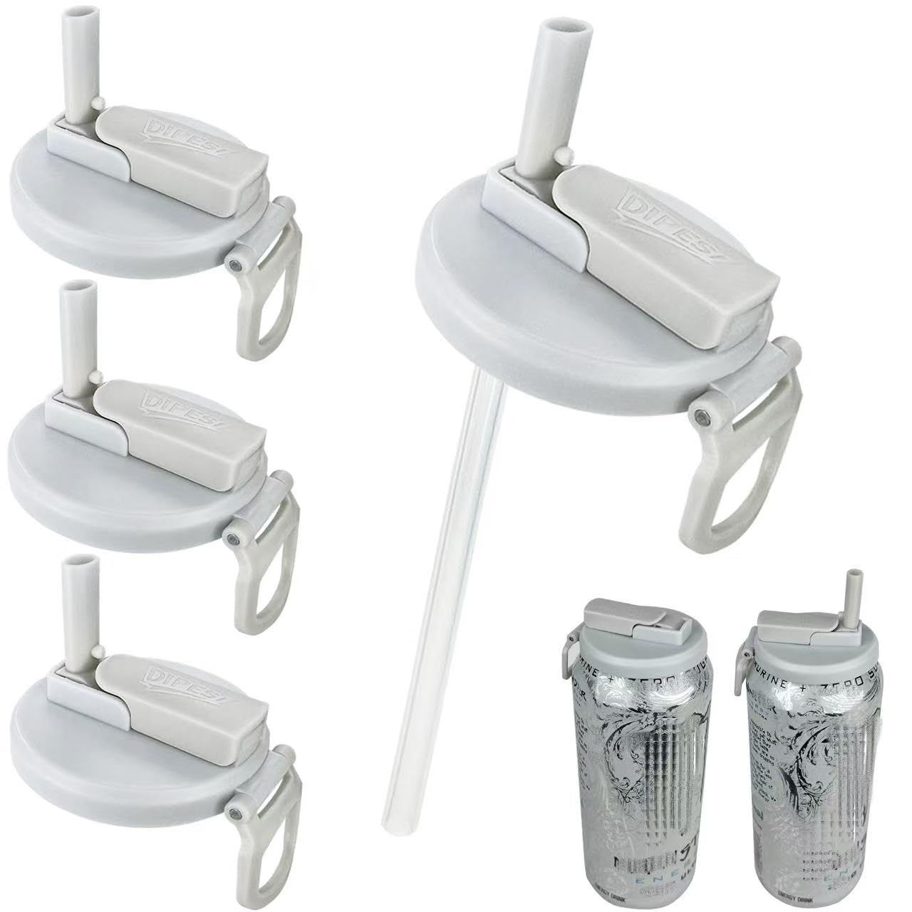 DIPESI 4 Pack Soda Can Lids with Straws,Inspired by Energy Drink Can Colors - Fits fit Standard 12oz/16oz Cans