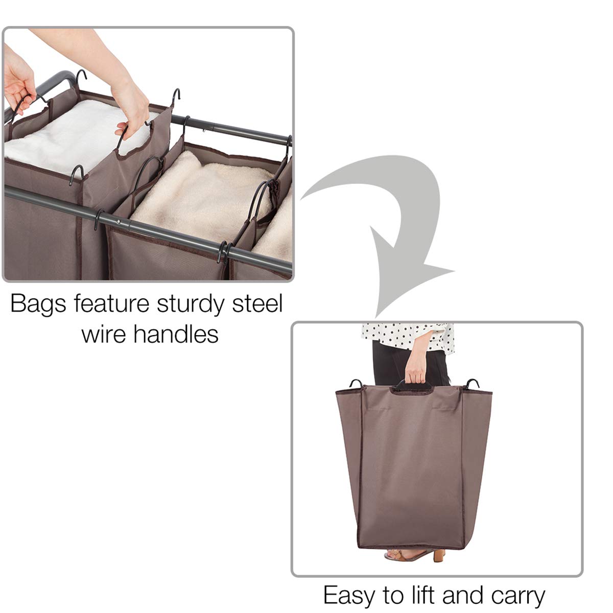STORAGE MANIAC Laundry Sorter 4 Section  Laundry Hamper with Wheels  Laundry Basket Sorter  Laundry Separator Hamper  Laundry Divider Hamper  4 Bag Laundry Hamper with Wheels and Removable Bags  Brown