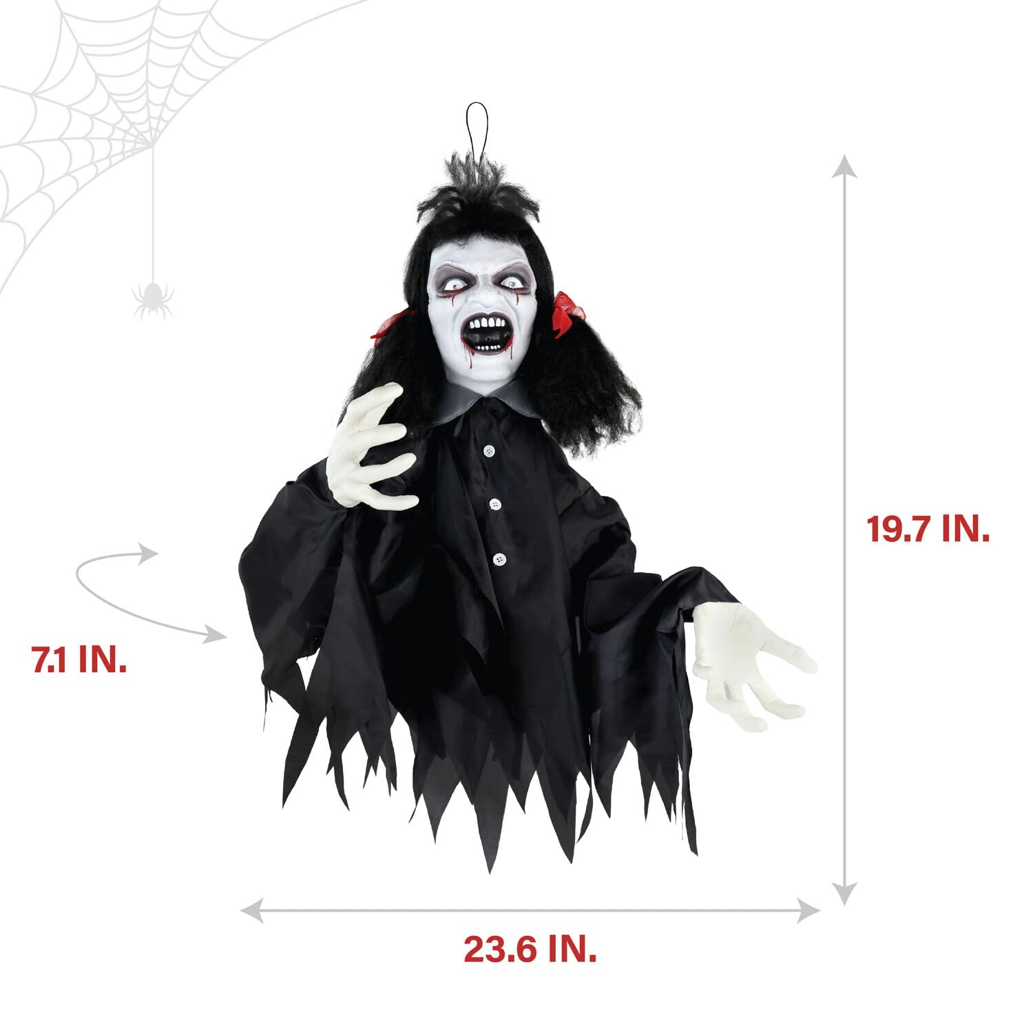 Haunted Hill Farm 20-in Animatronic Hanging Demon Girl Groundbreaker with Motion Activated Lights and Sound, Scary Battery-Opera