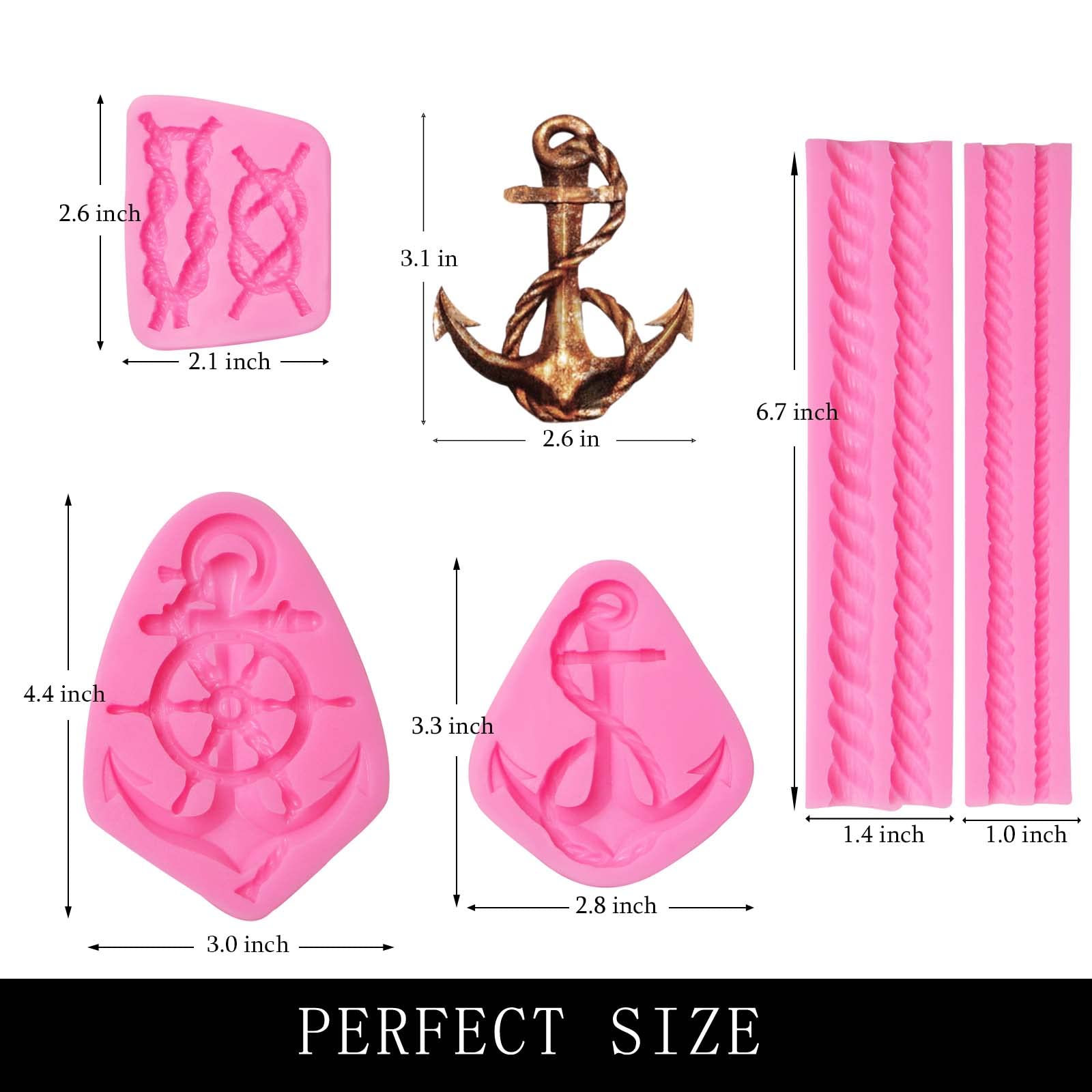 Muyulin Anchor Rope Silicone Chocolate Molds, 4 Packs Ship Captain Rope Lasso Fondant Mould For Navy Theme Cake Decoration, Cupc