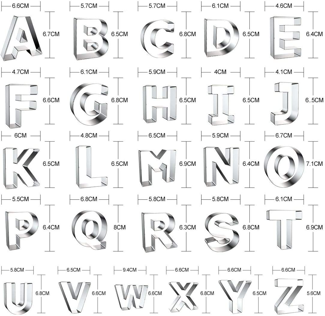 Letter Cookie Cutters Shapes Large 3 Inch - 26 Pcs Stainless Steel Alphabet Letter Cookie Cutter Set Fondant Biscuit Fruit Dough